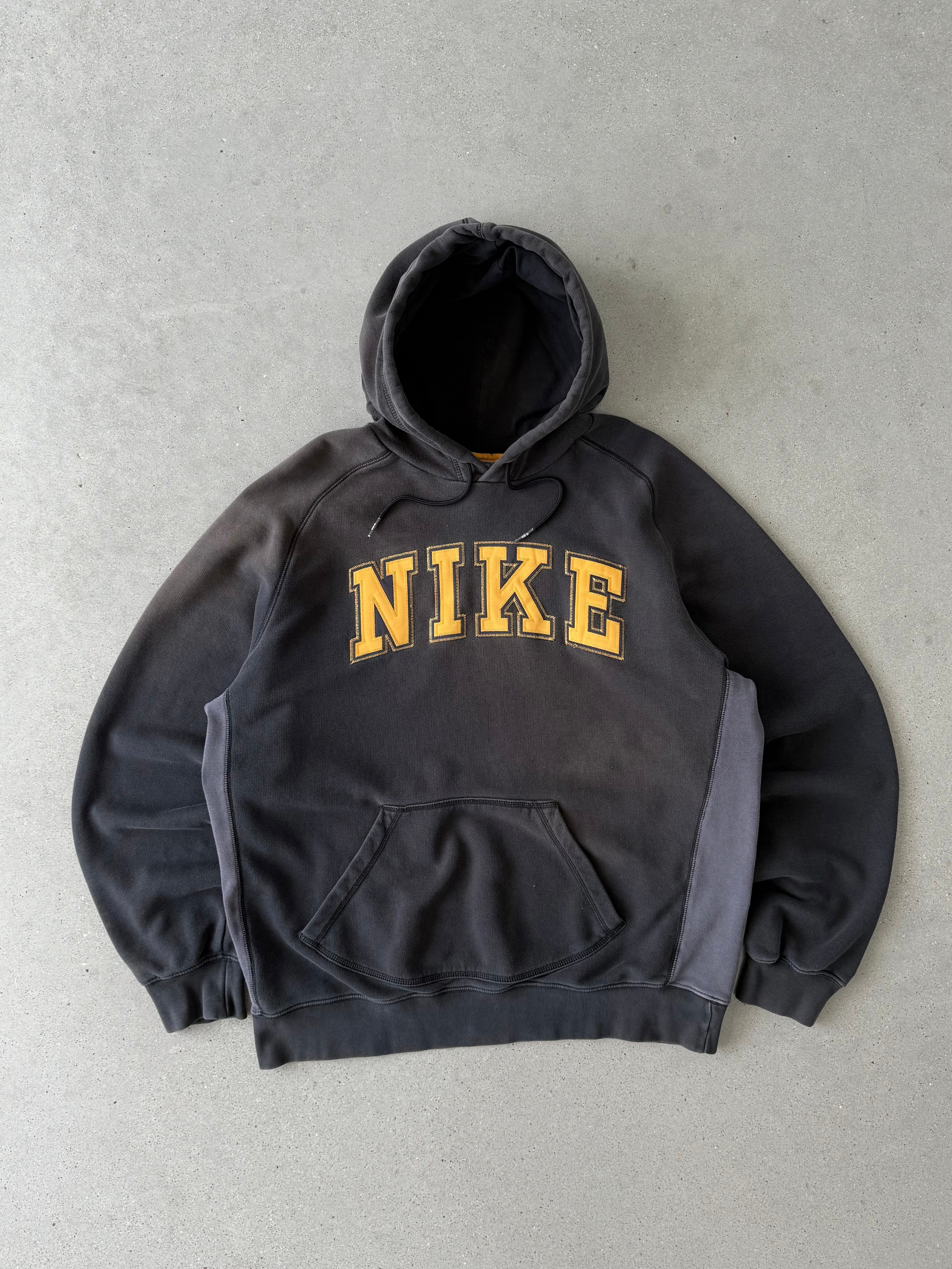 Vintage Black Nike Yellow Spellout Hoodie - XL