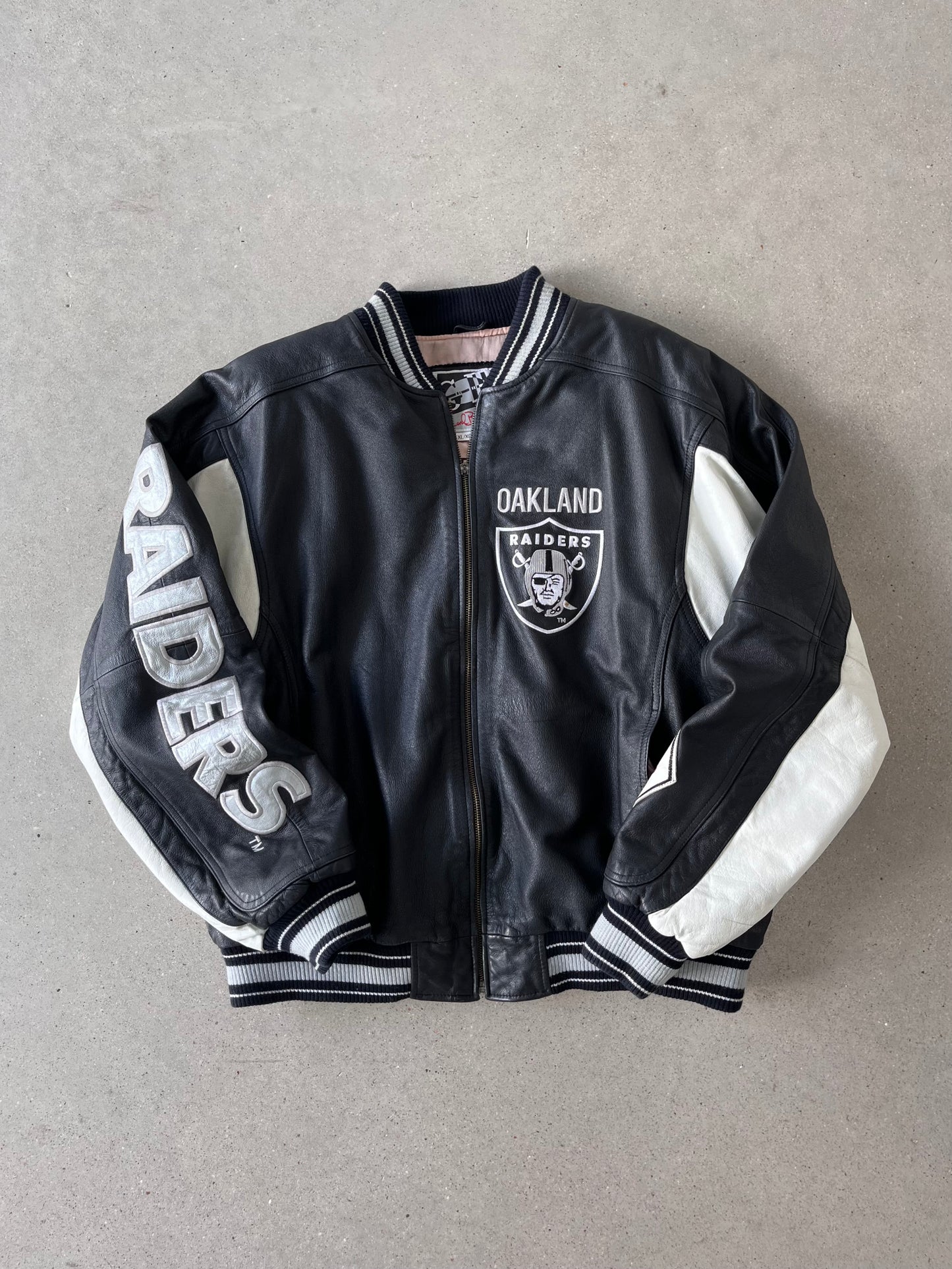 Vintage Oakland Raiders Leather Boxy Jacket - XL