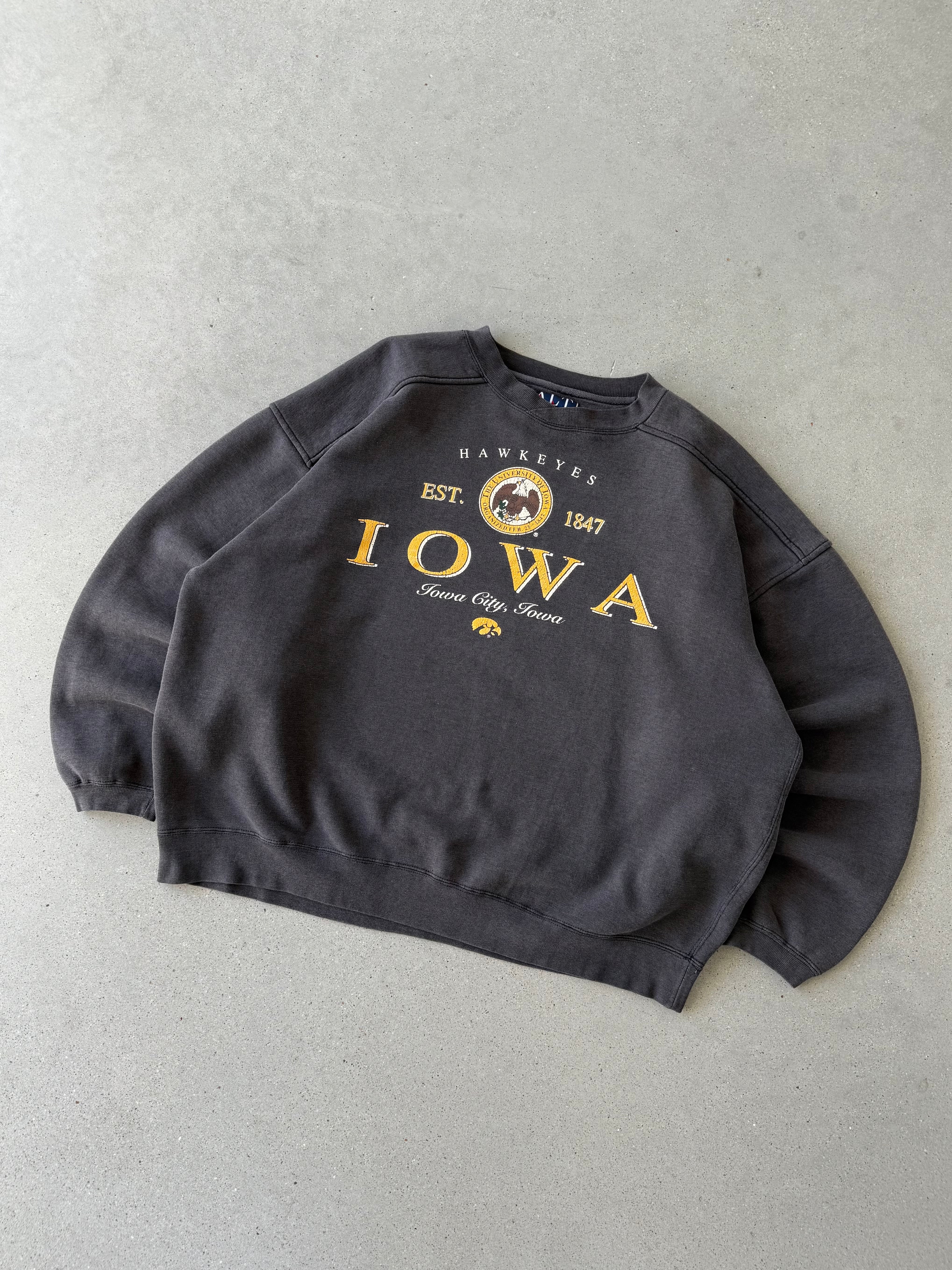 Vintage Iowa Hawkeyes Faded Black Sweatshirt  - XL
