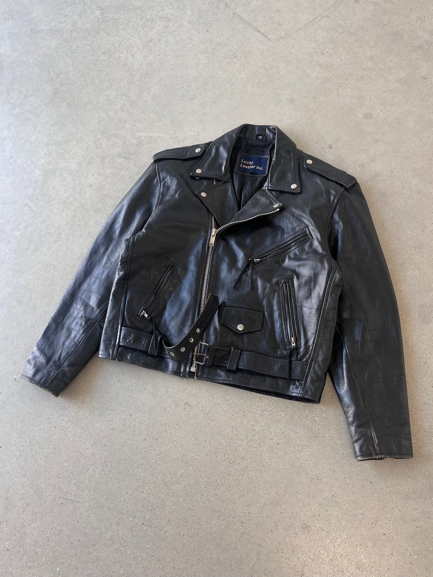 Vintage Lucky Leather Biker Jacket  - L