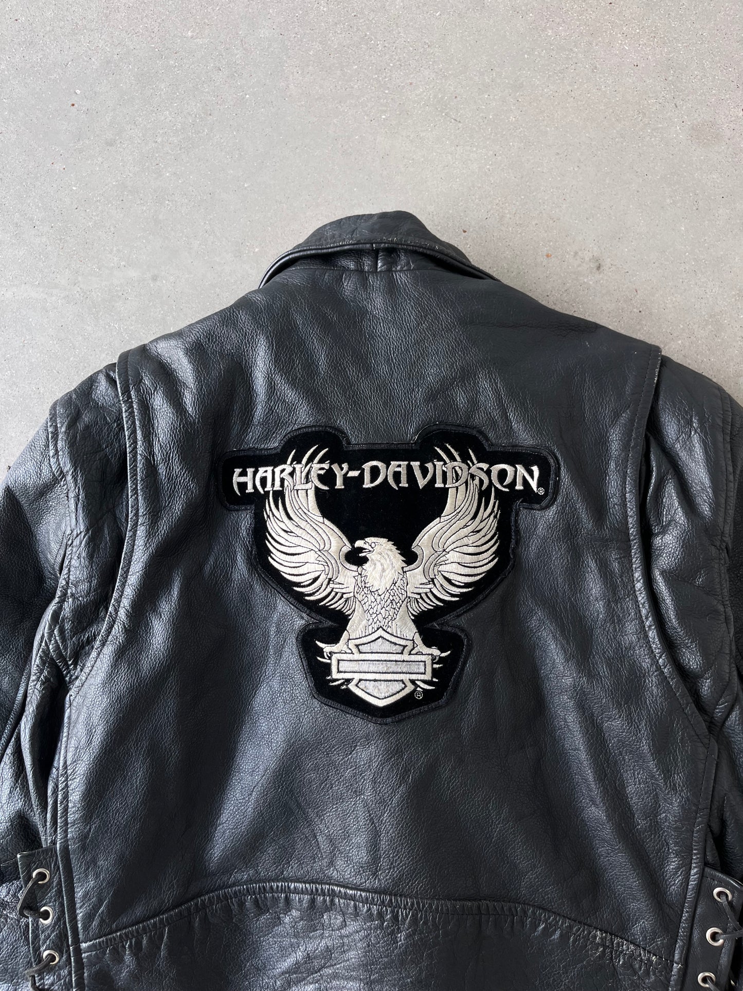 Vintage Harley Davidson Cropped Leather Biker Jacket  - L