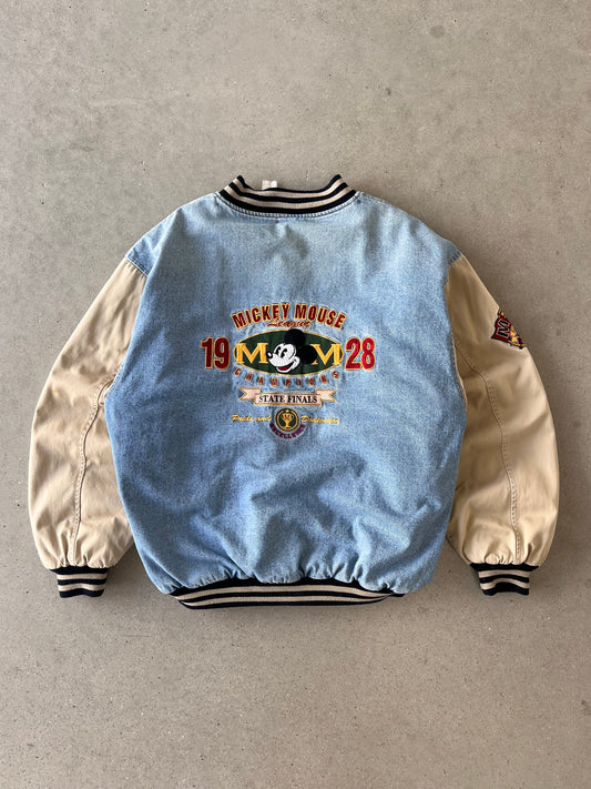 Vintage Mickey Mouse Disney Varsity Denim Jacket - XL