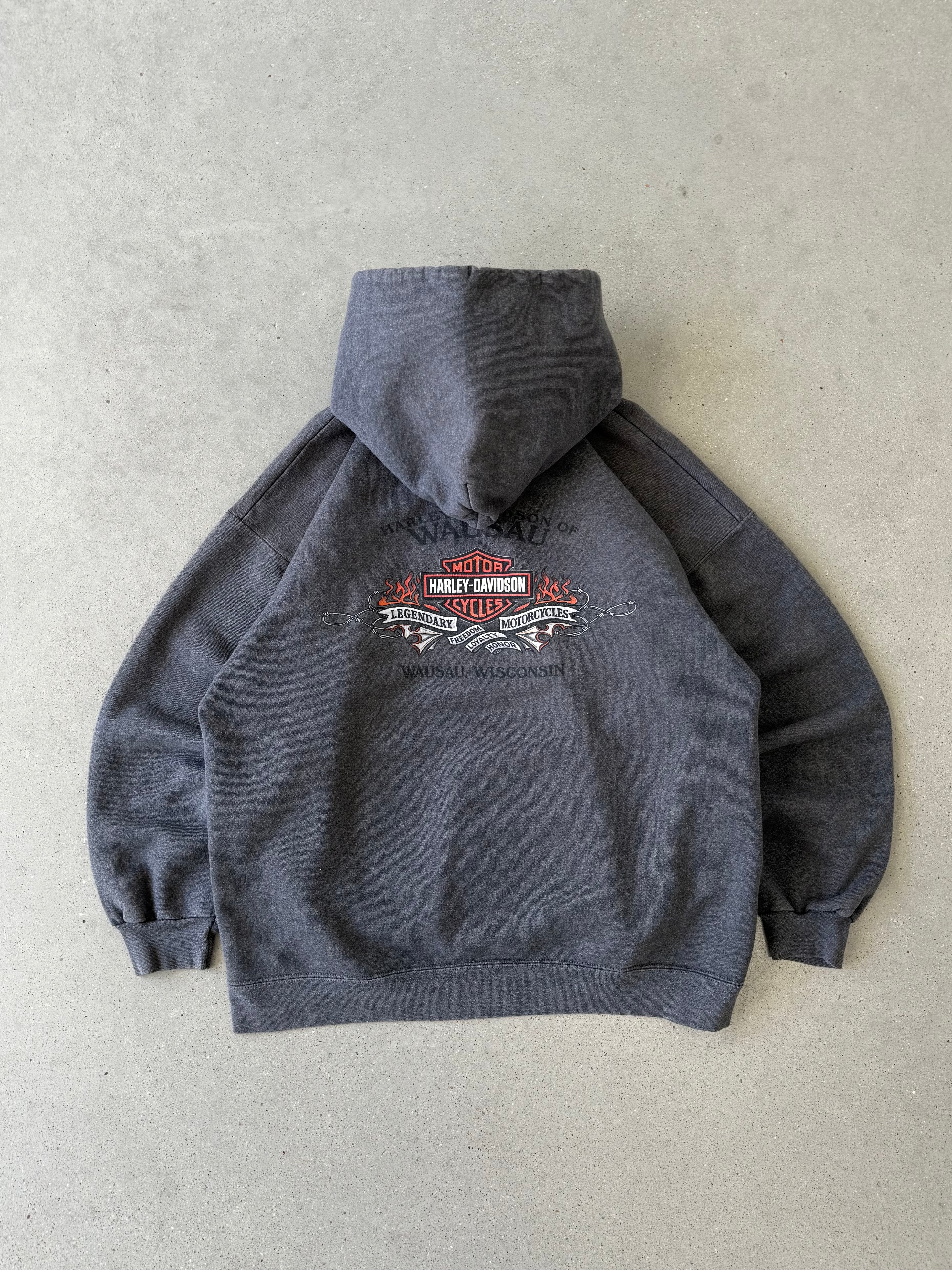 Vintage Harley Davidson Wausau Gray Hoodie- L