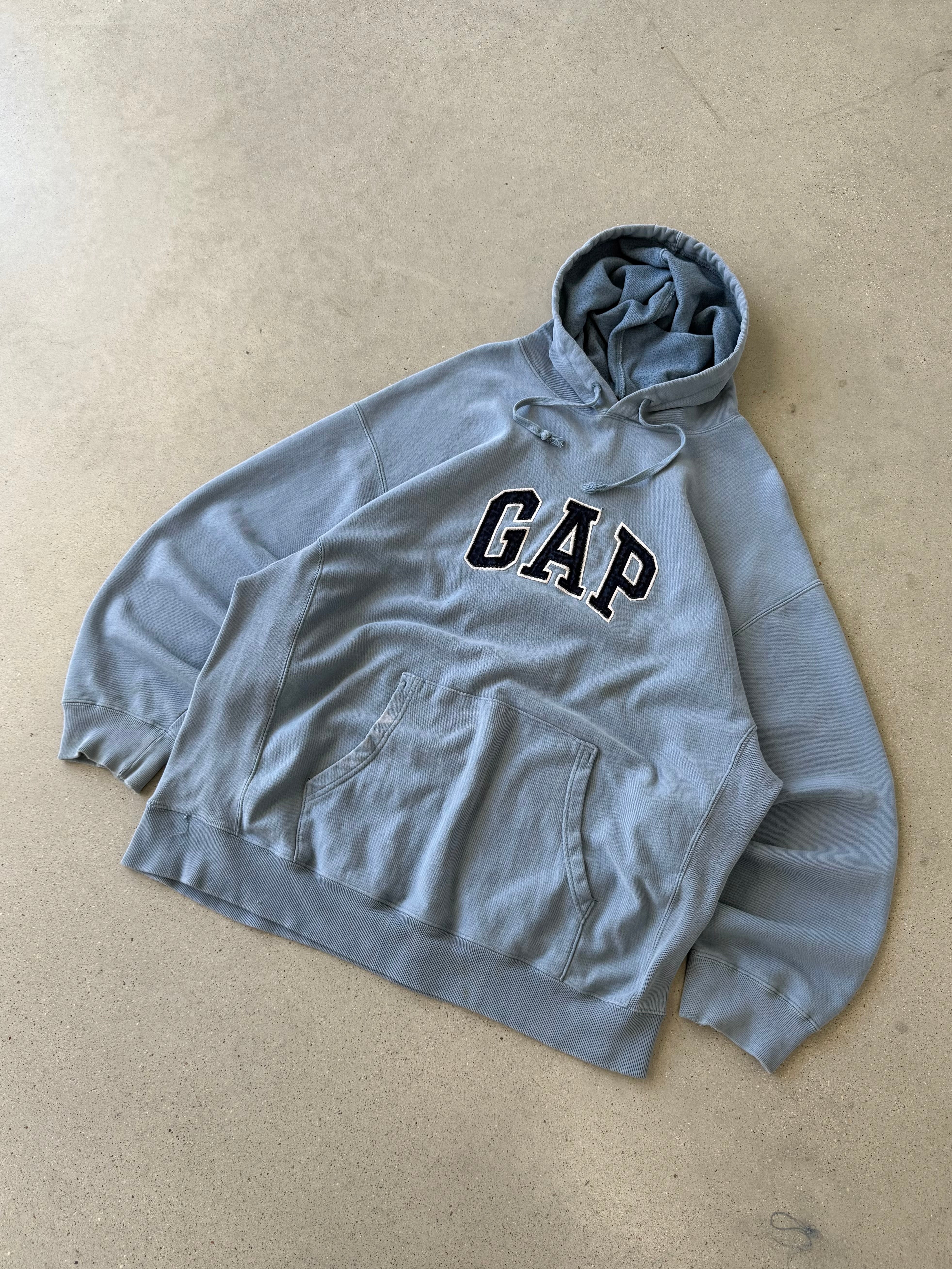 Vintage GAP Light Blue Spellout Hoodie- XL