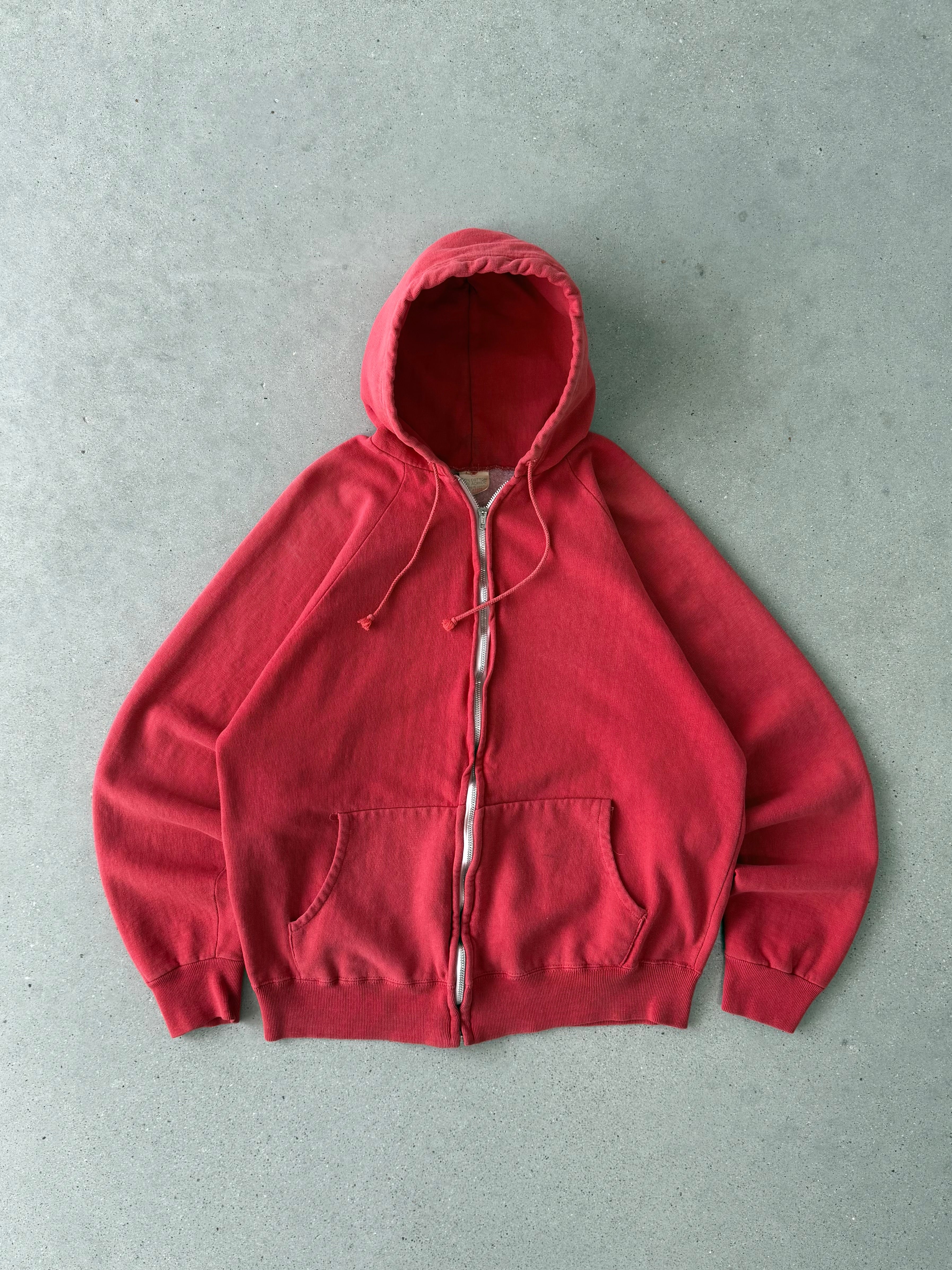 Vintage 80s Red Zip-up Hoodie - L