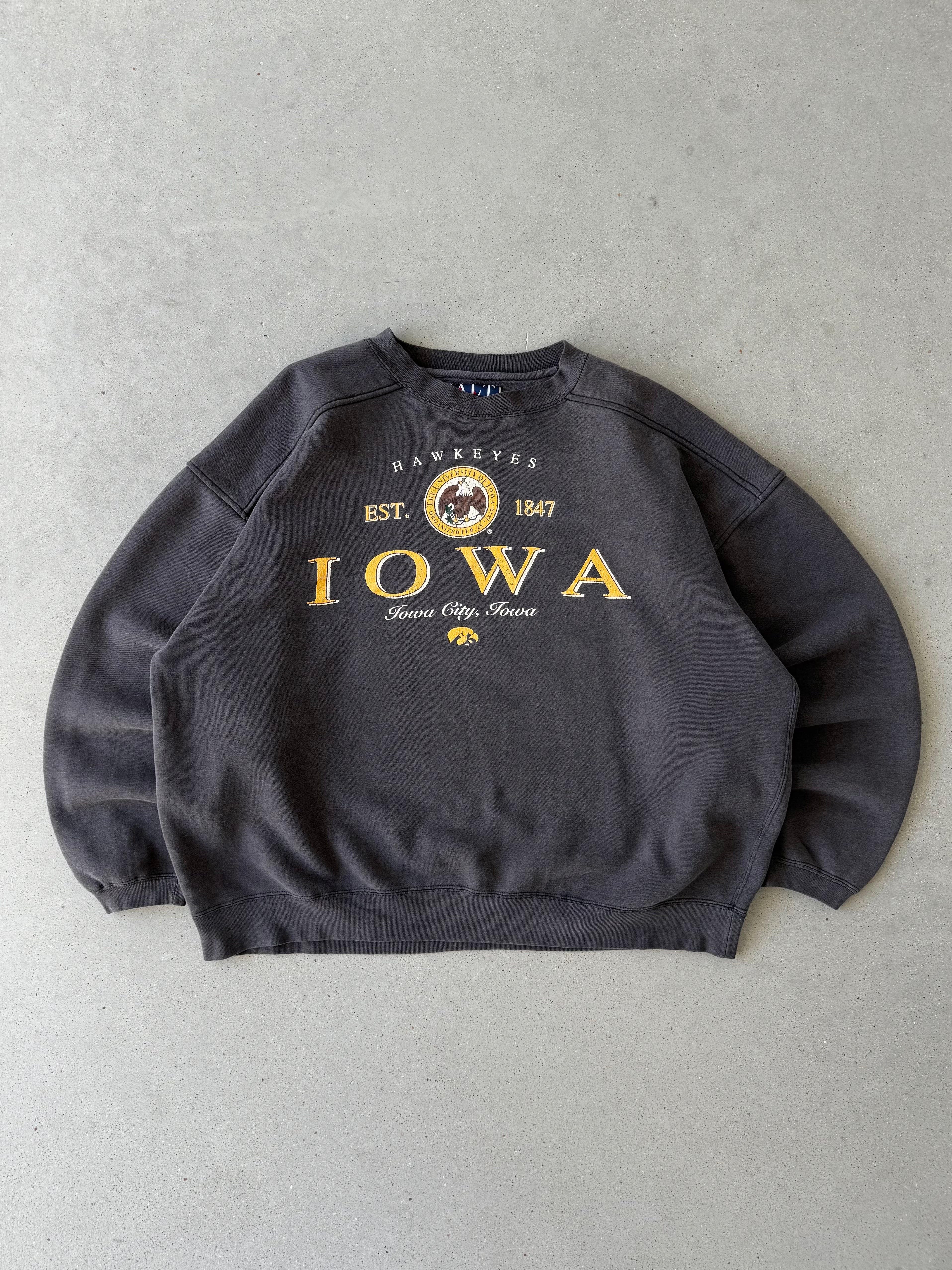 Vintage Iowa Hawkeyes Faded Black Sweatshirt  - XL