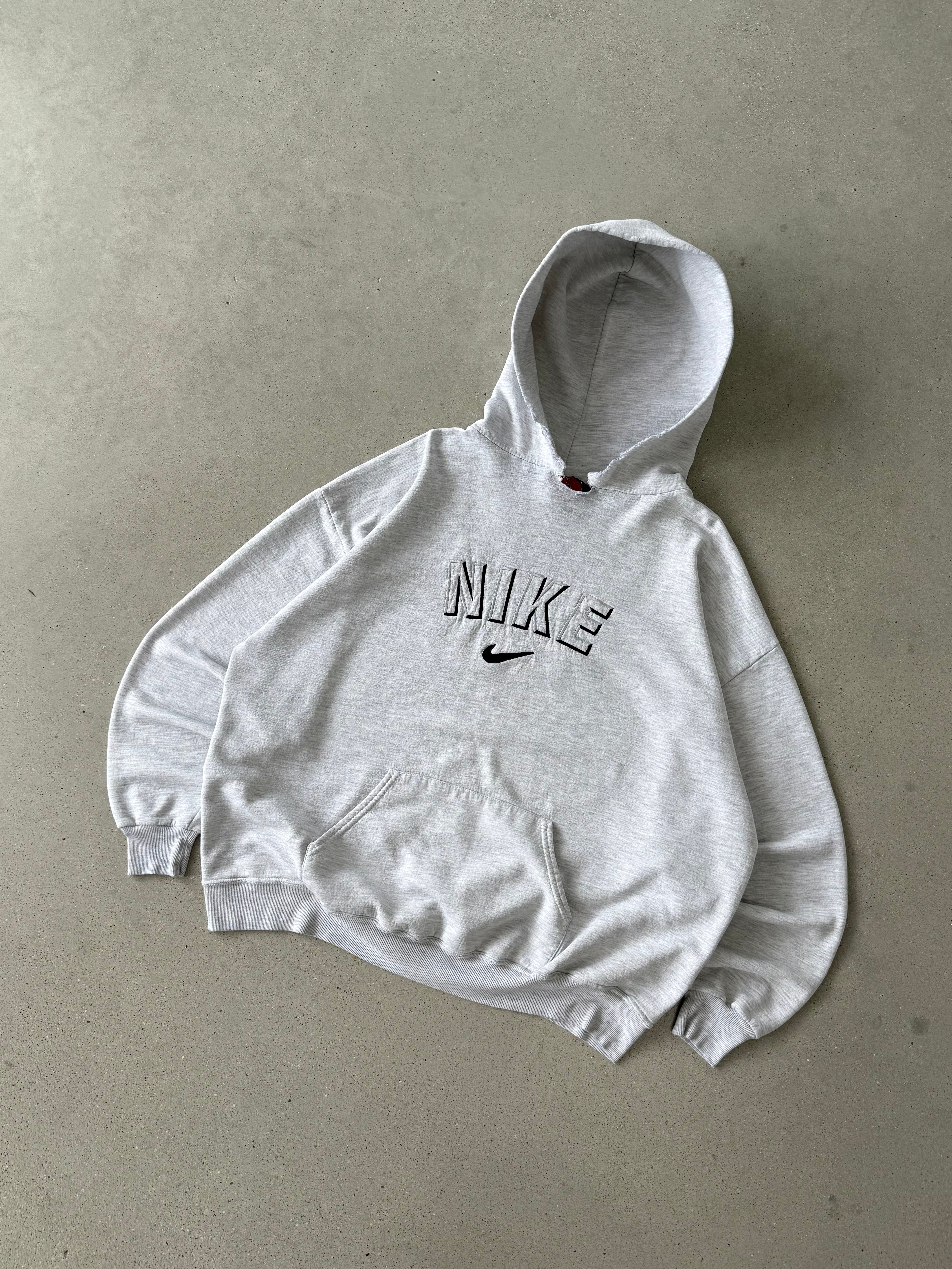 Vintage 1990s Nike Heather Gray Spell-out Hoodie - XXL