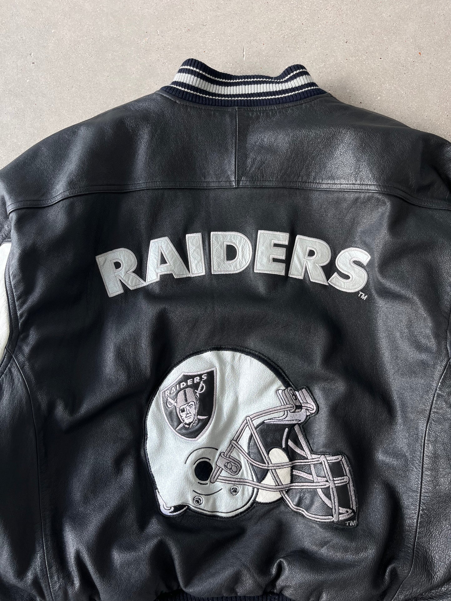 Vintage Oakland Raiders Leather Boxy Jacket - XL