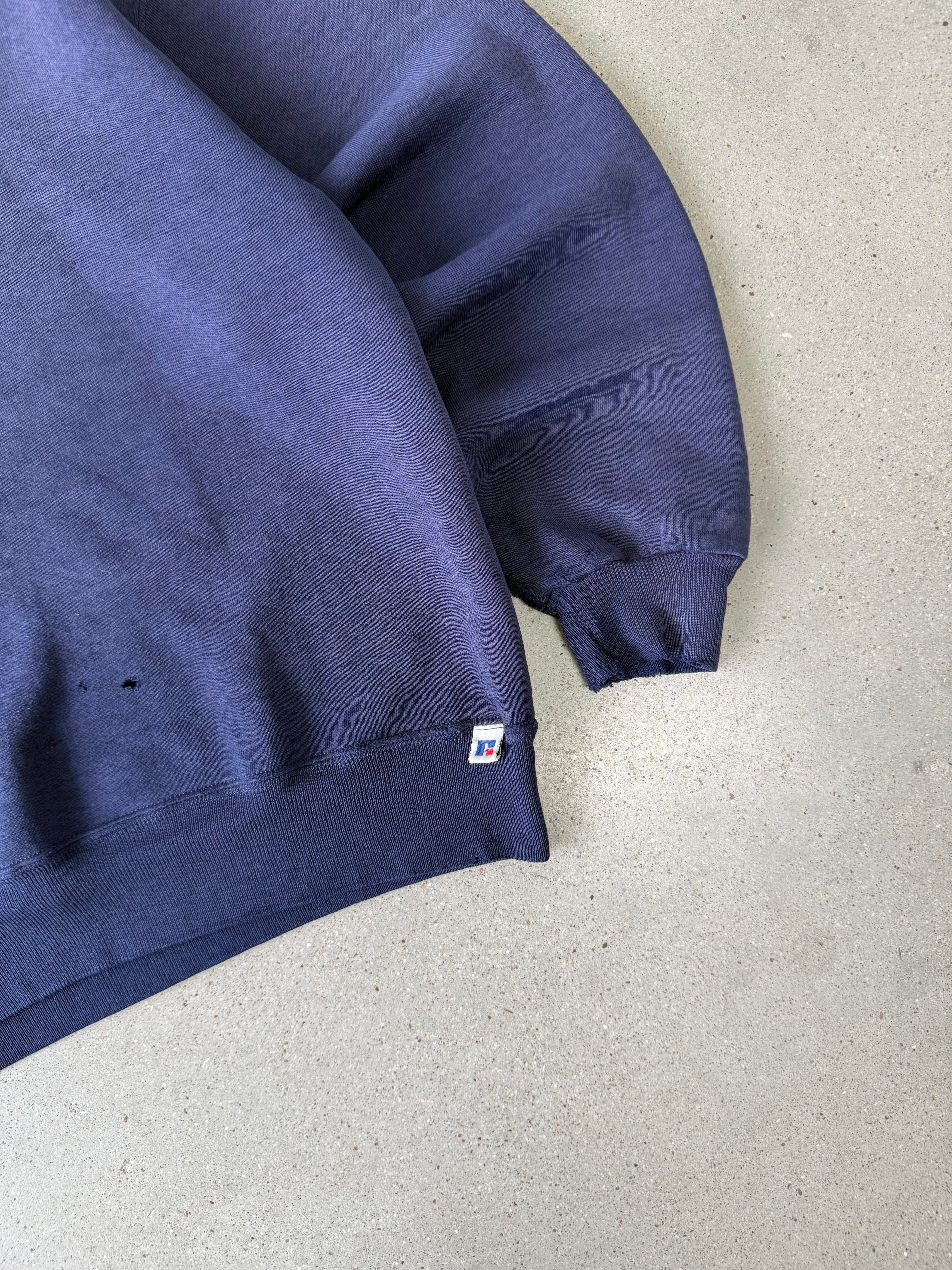 Vintage Russell Athletic Navy Distressed Crewneck - L