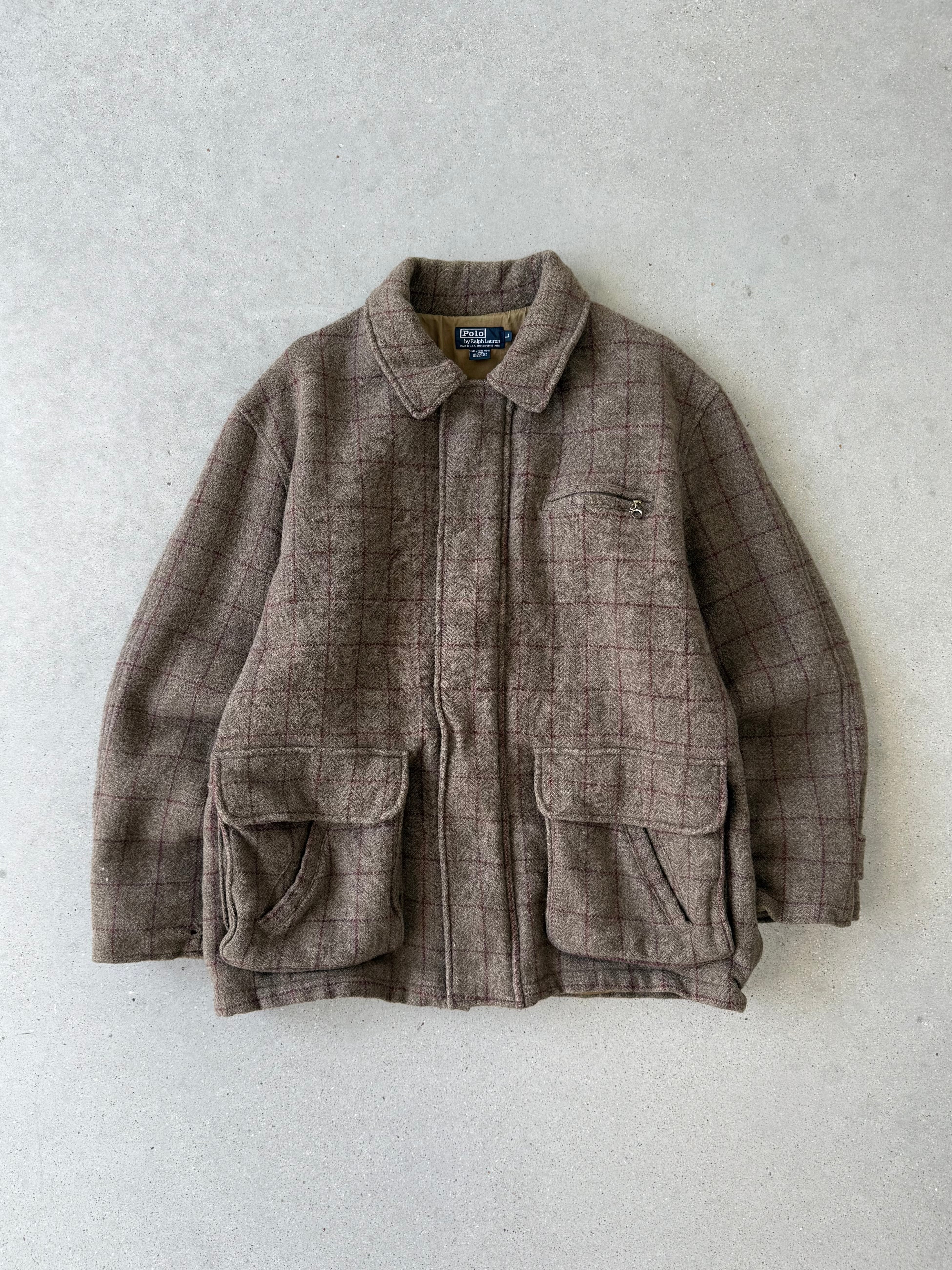 Vintage Polo Ralph Lauren Wool Windowpane Plaid Hunting Jacket - L