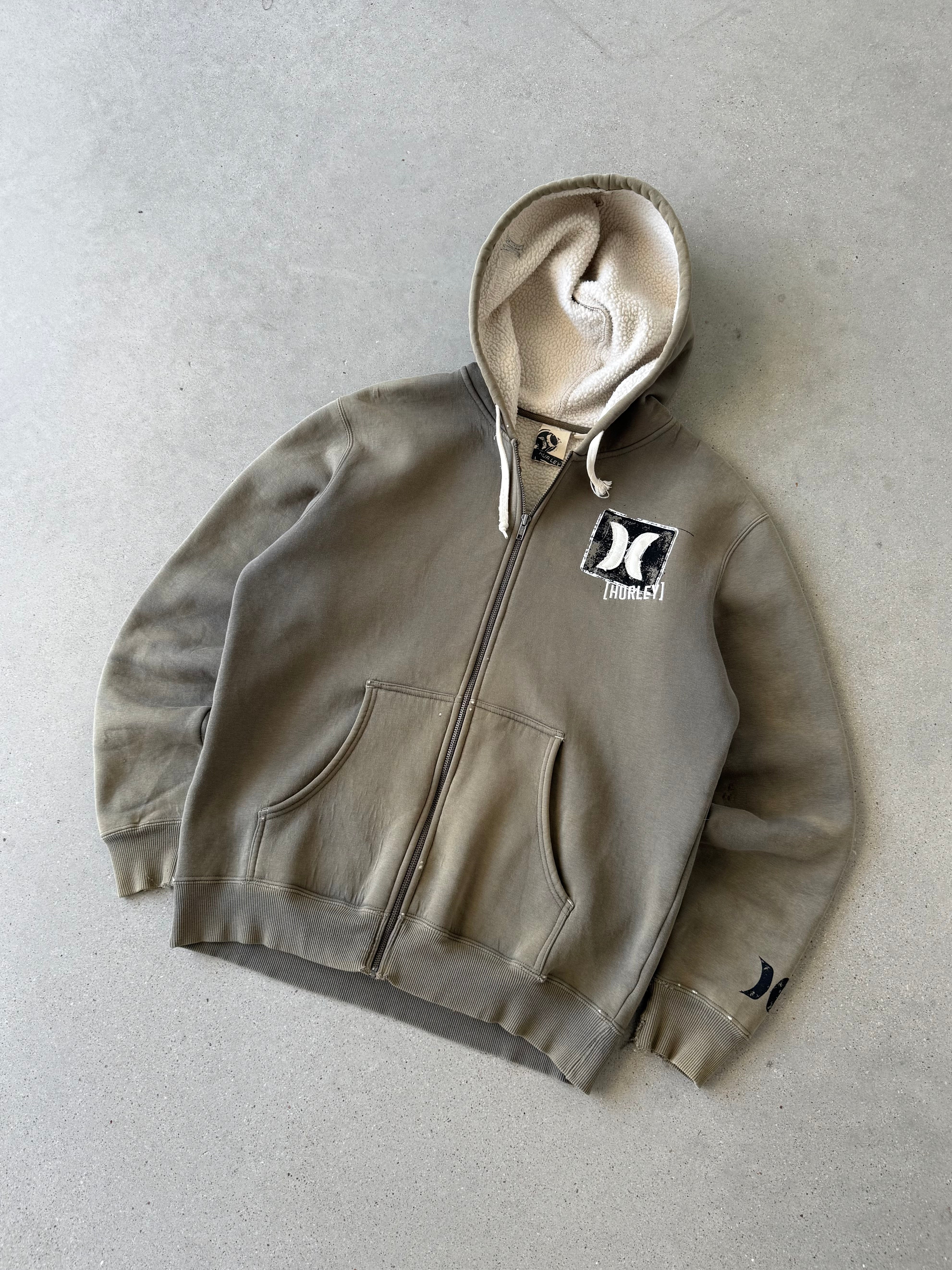 Vintage Hurley Sherpa-lined Zip-Up Hoodie - L