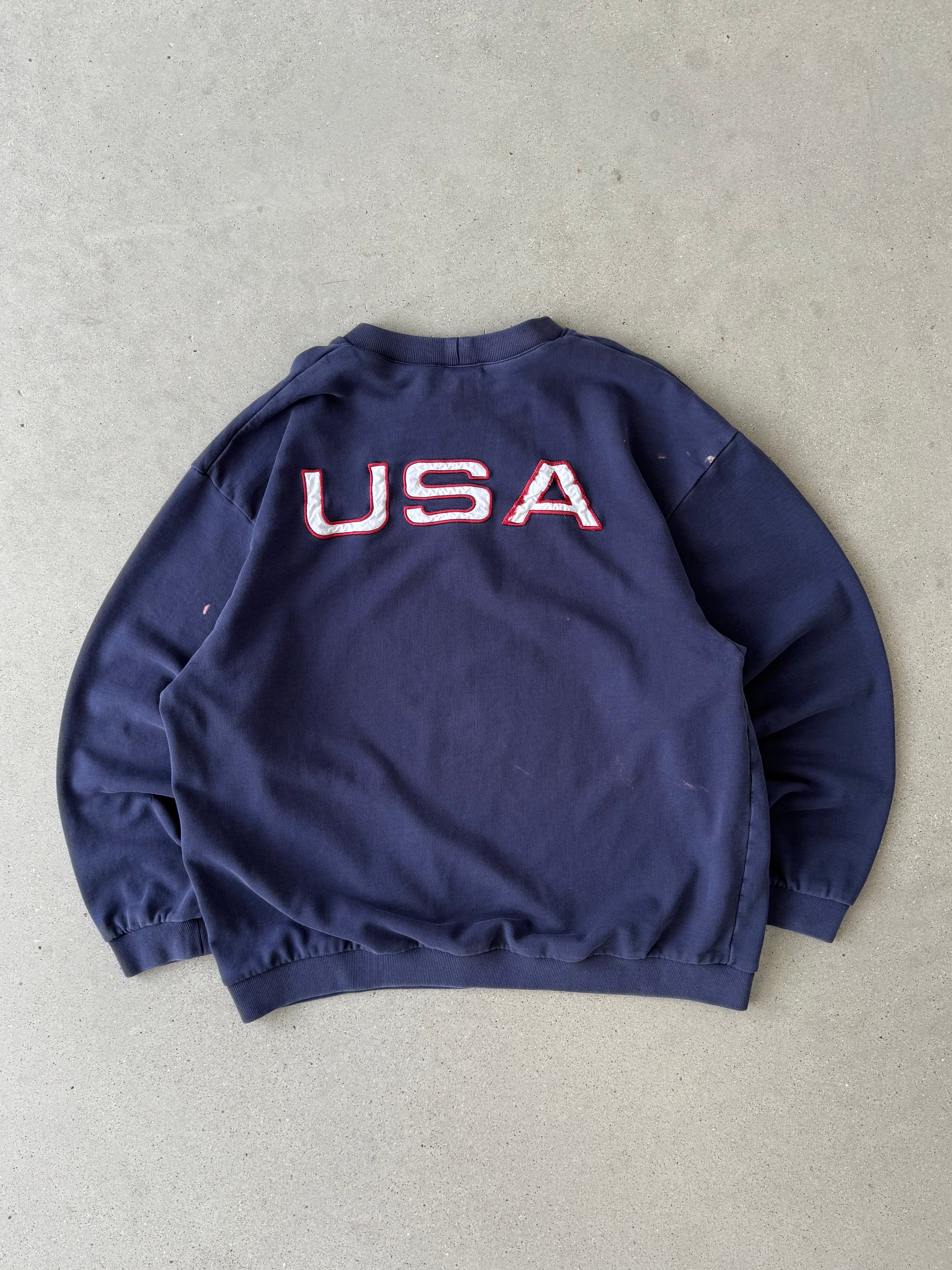 Vintage Nike Mini Logo U.S.A  Blue Sweatshirt - XL