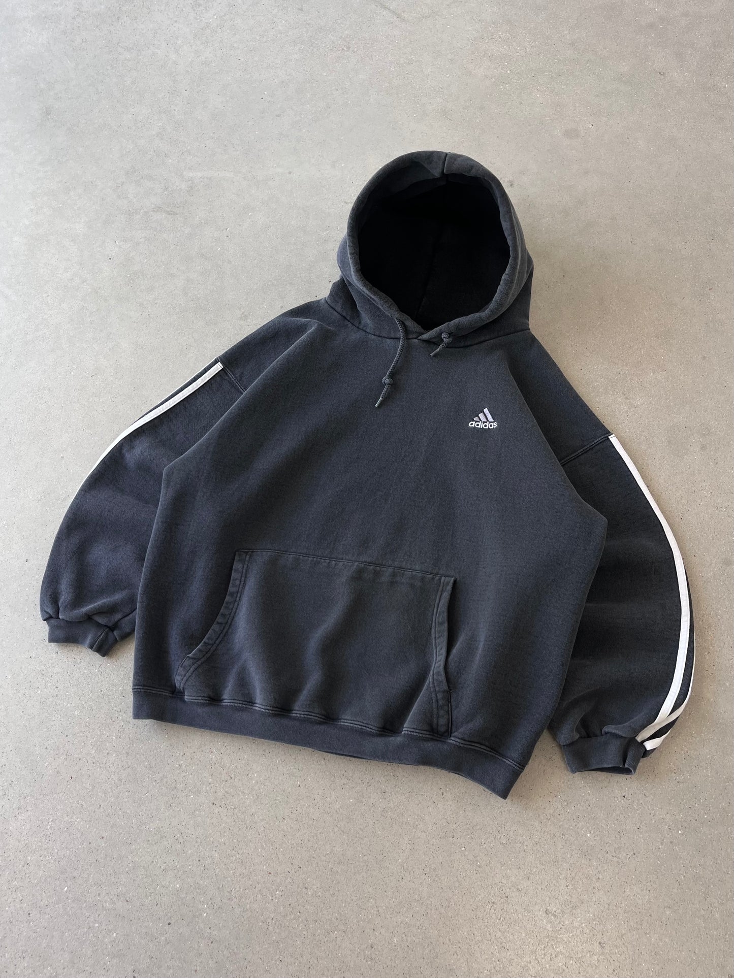 Vintage 90s Adidas Black Striped Hoodie - L