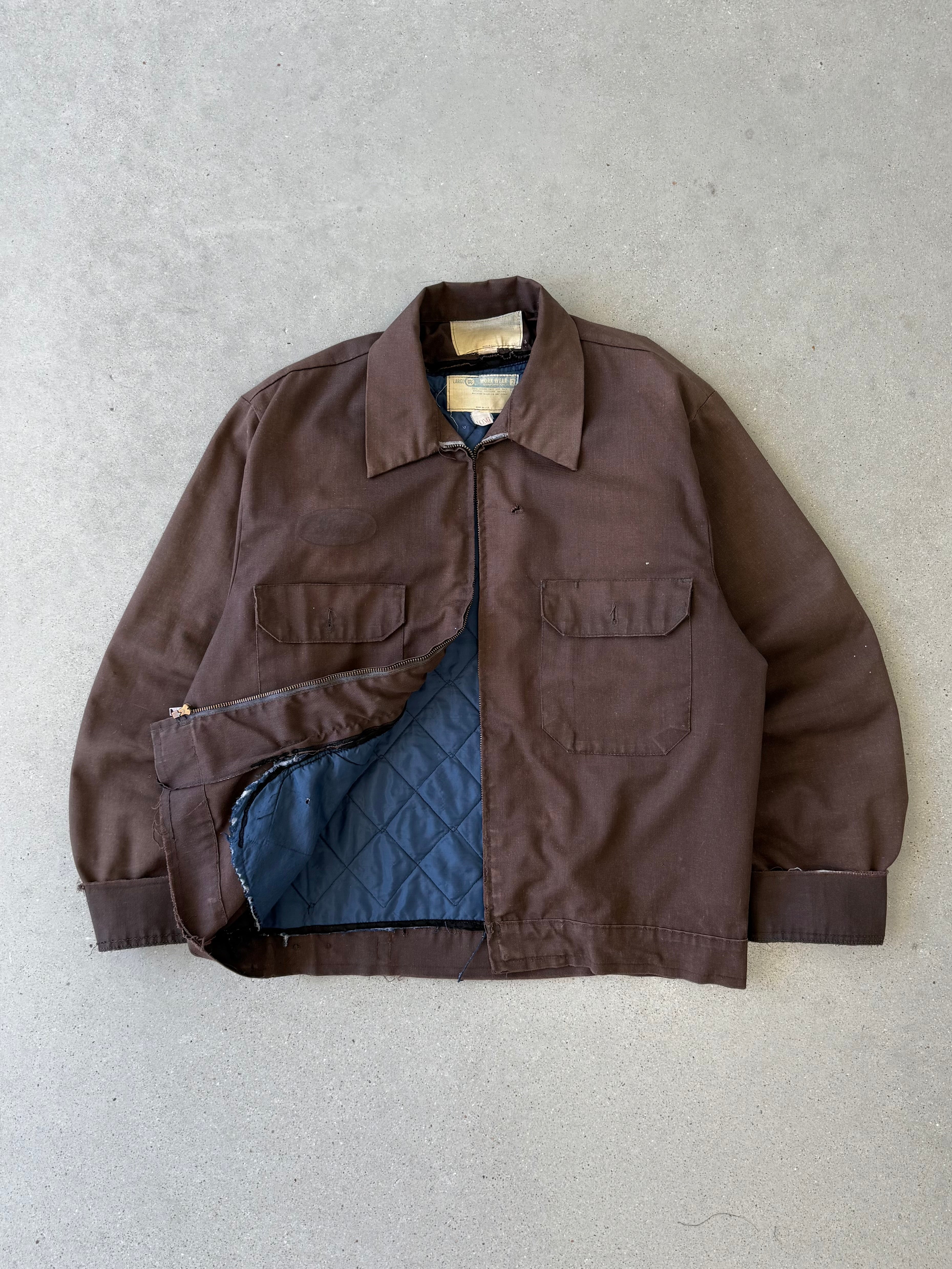 Vintage 70s Brown Distressed Blanket-lined Mechanic Jacket - L