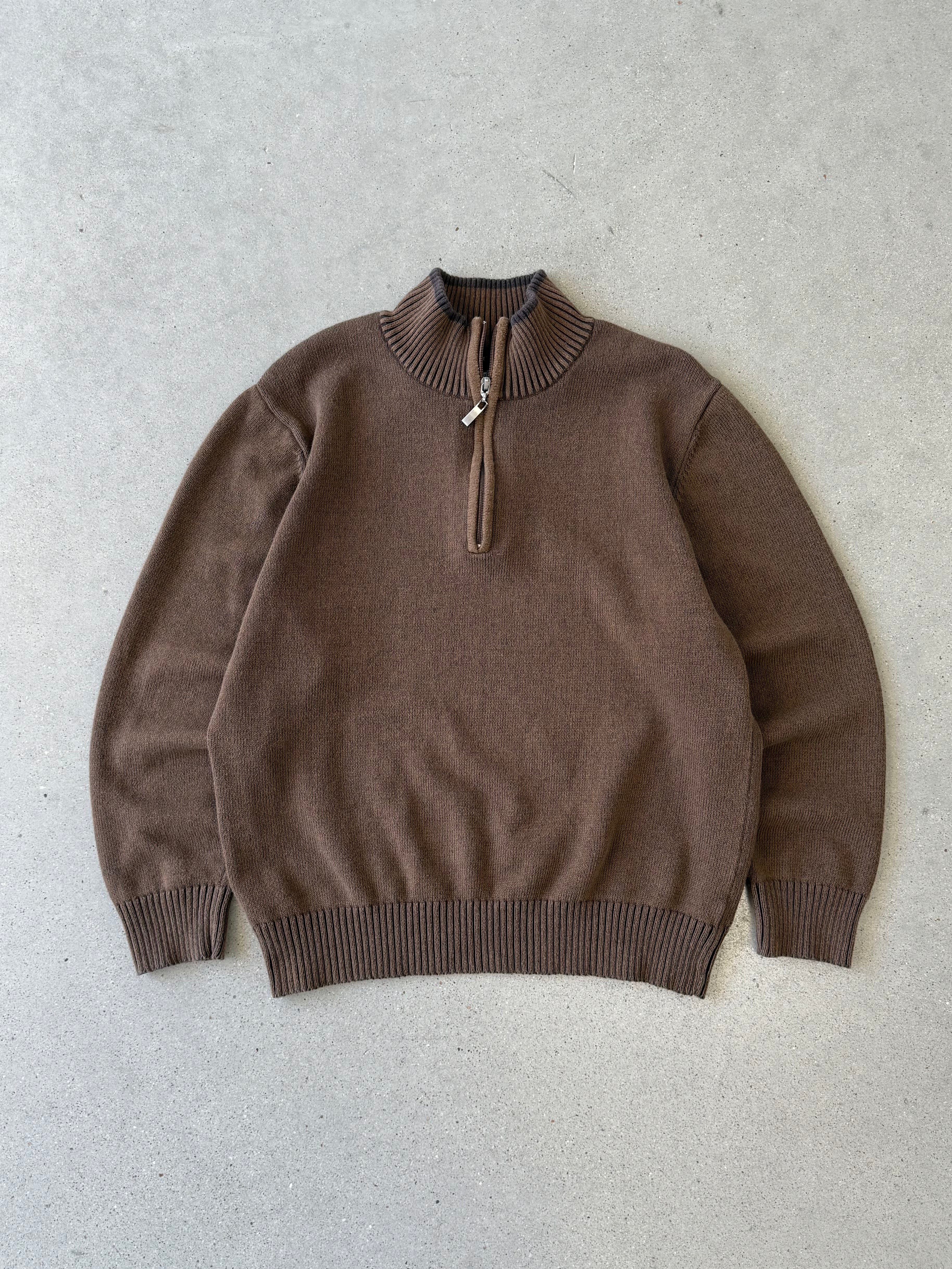 Vintage Structure Brown Quarter-zip Sweater - L