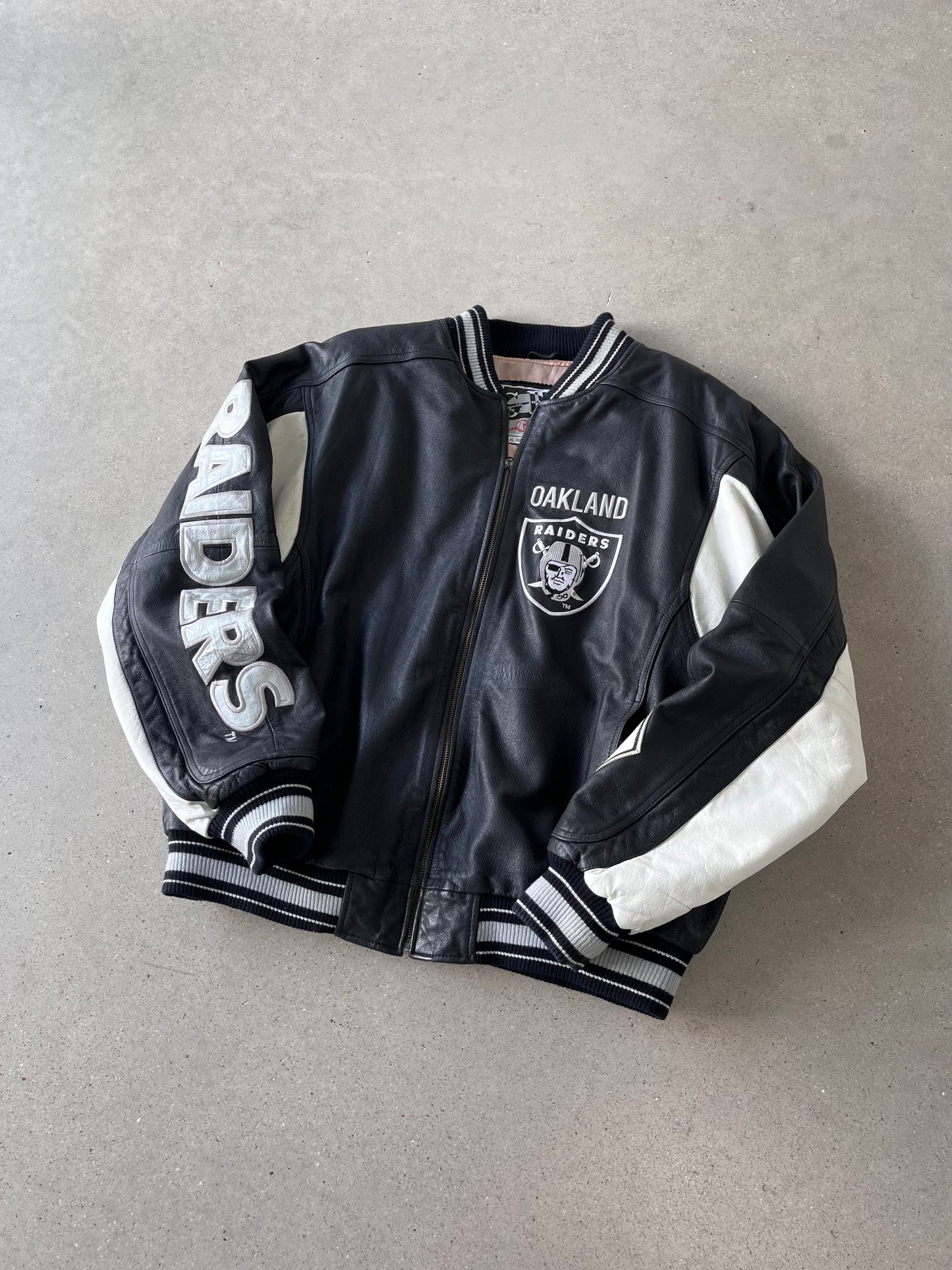 Vintage Oakland Raiders Leather Boxy Jacket - XL