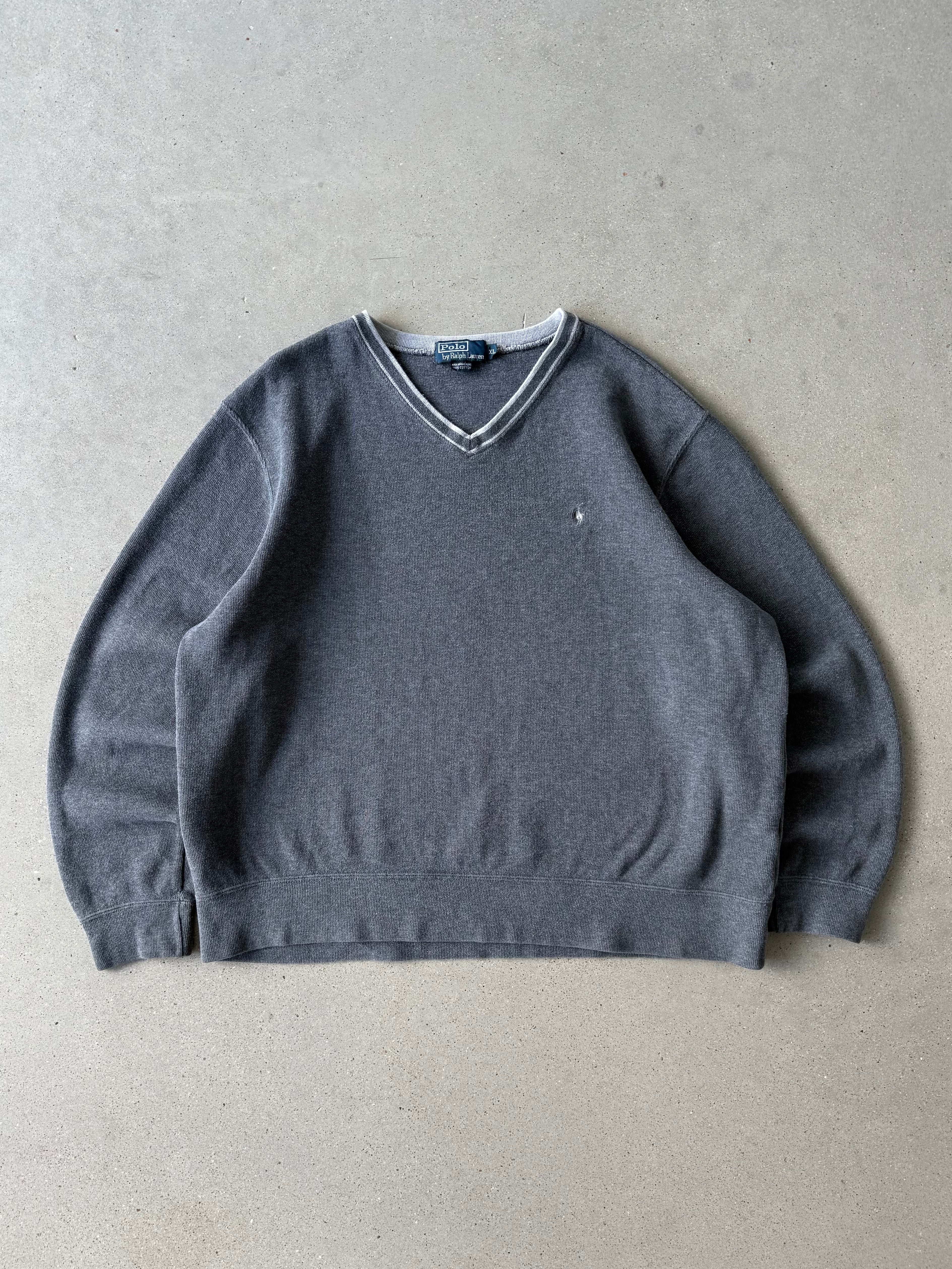 Vintage Polo Ralph Lauren Gray V Neck Sweater - XL