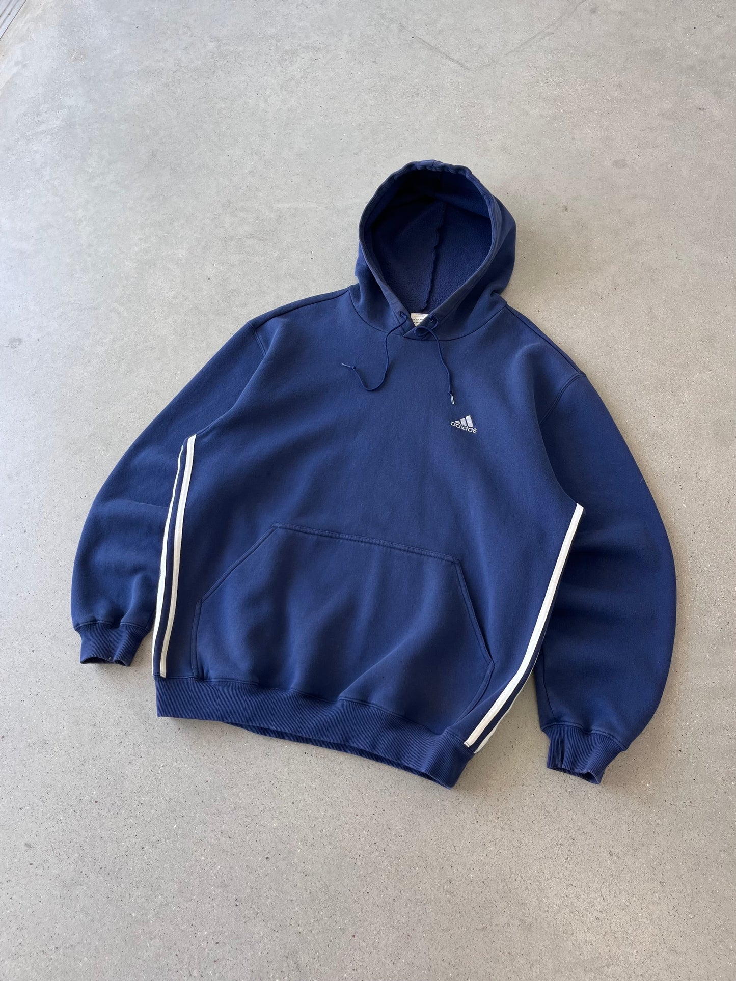 Vintage Adidas Navy Striped Hoodie - L