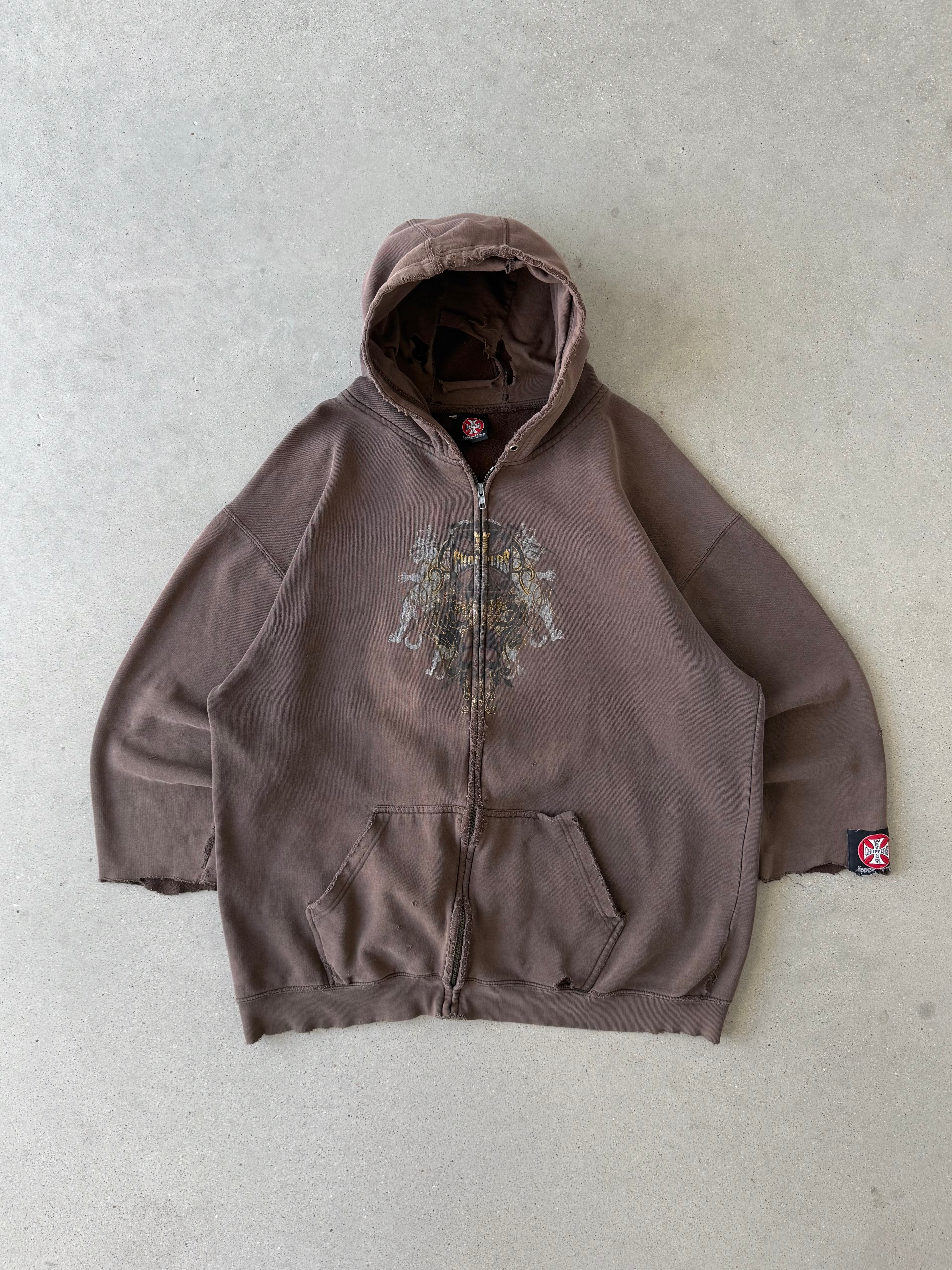 Vintage 2000s Brown West Coast Choppers Distressed Hoodie - XL