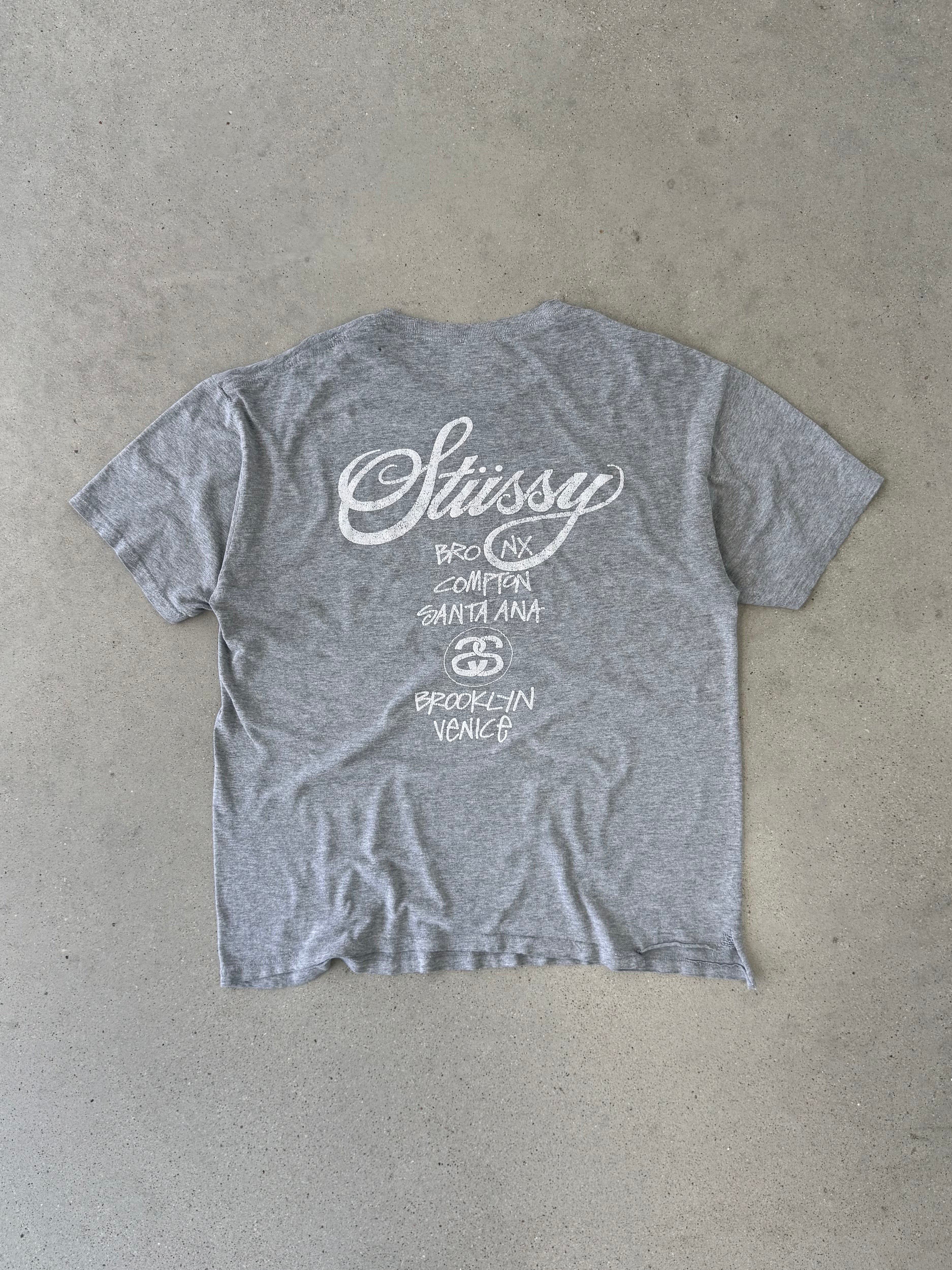 Vintage Stüssy Worldwide Gray Tee - L