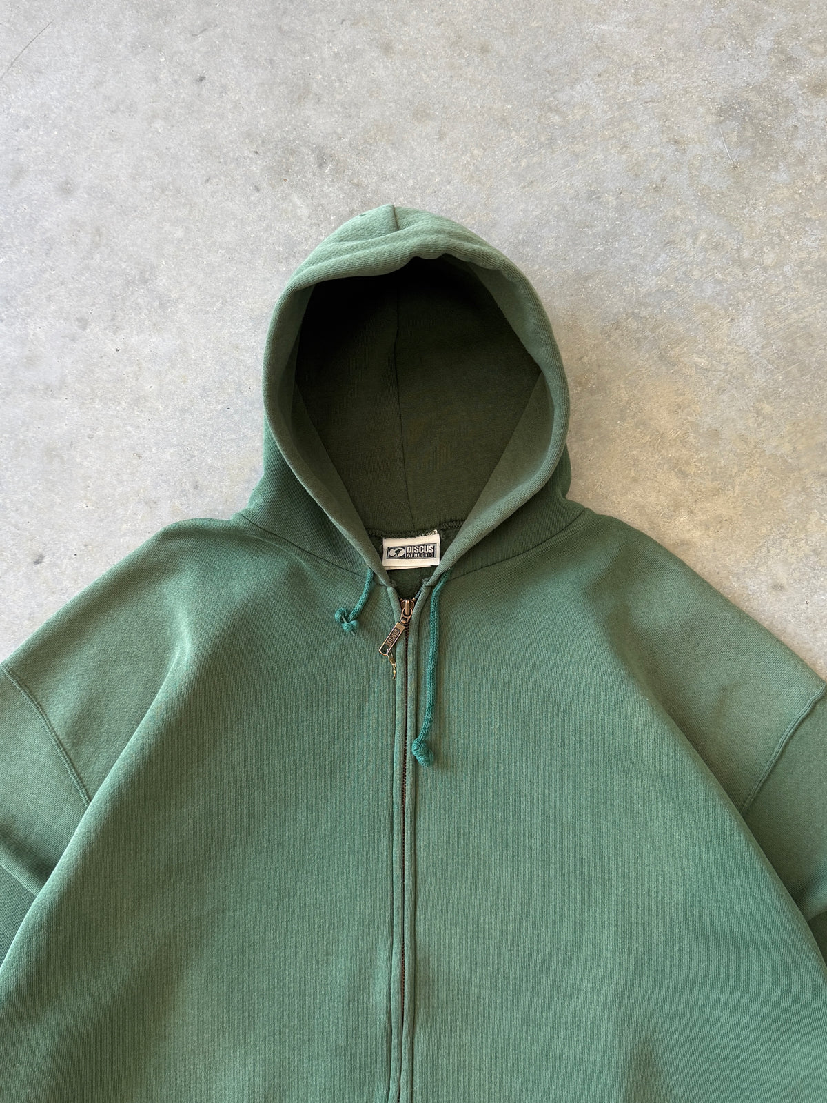 Vintage 1990s Pine Tree Green Discus Athletic Zip-up Hoodie (XXL)