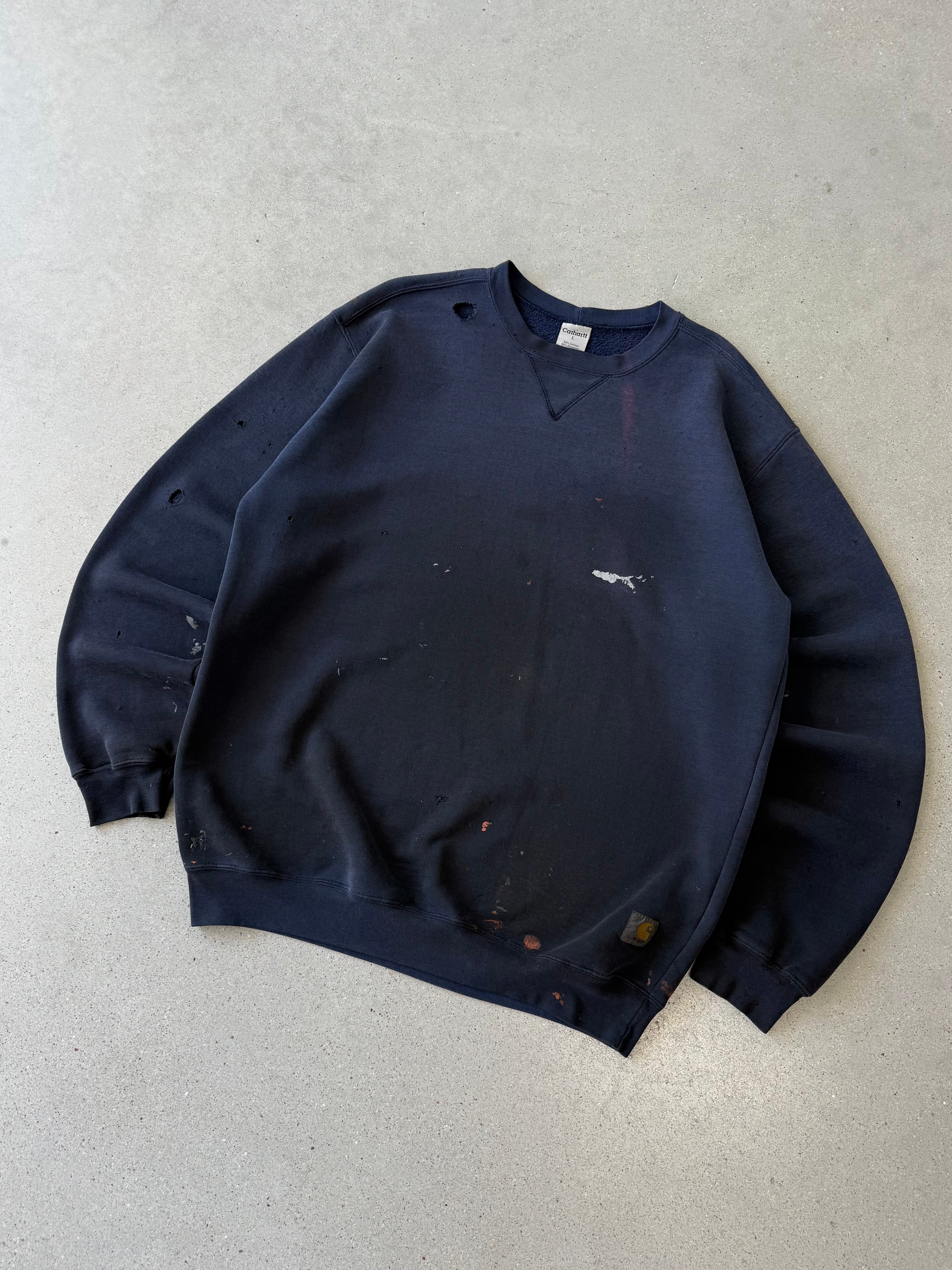 Vintage Carhartt Thrashed Navy Crewneck - L