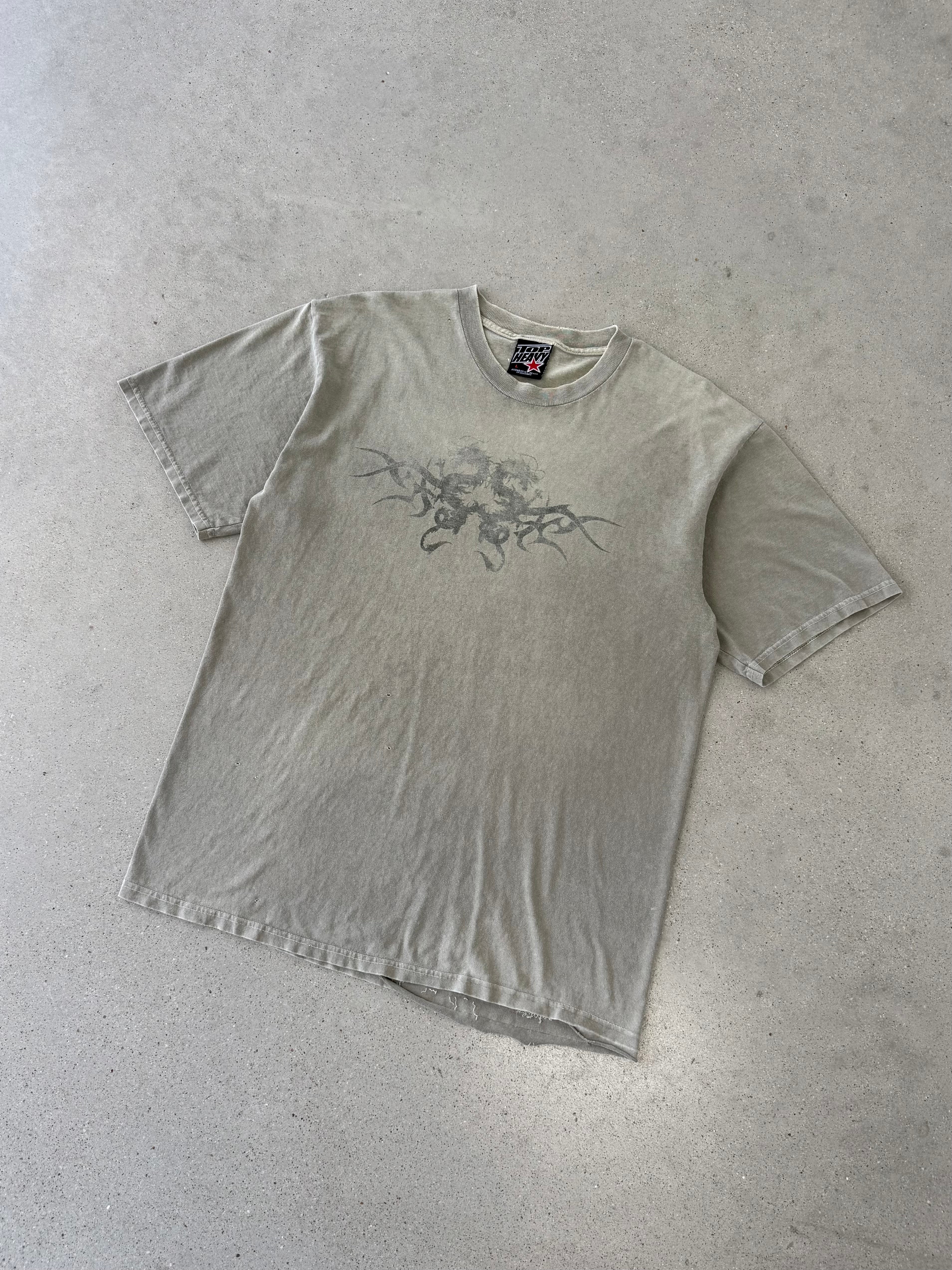 Vintage 2000s Top Heavy Faded Dragon Olive Tee - L