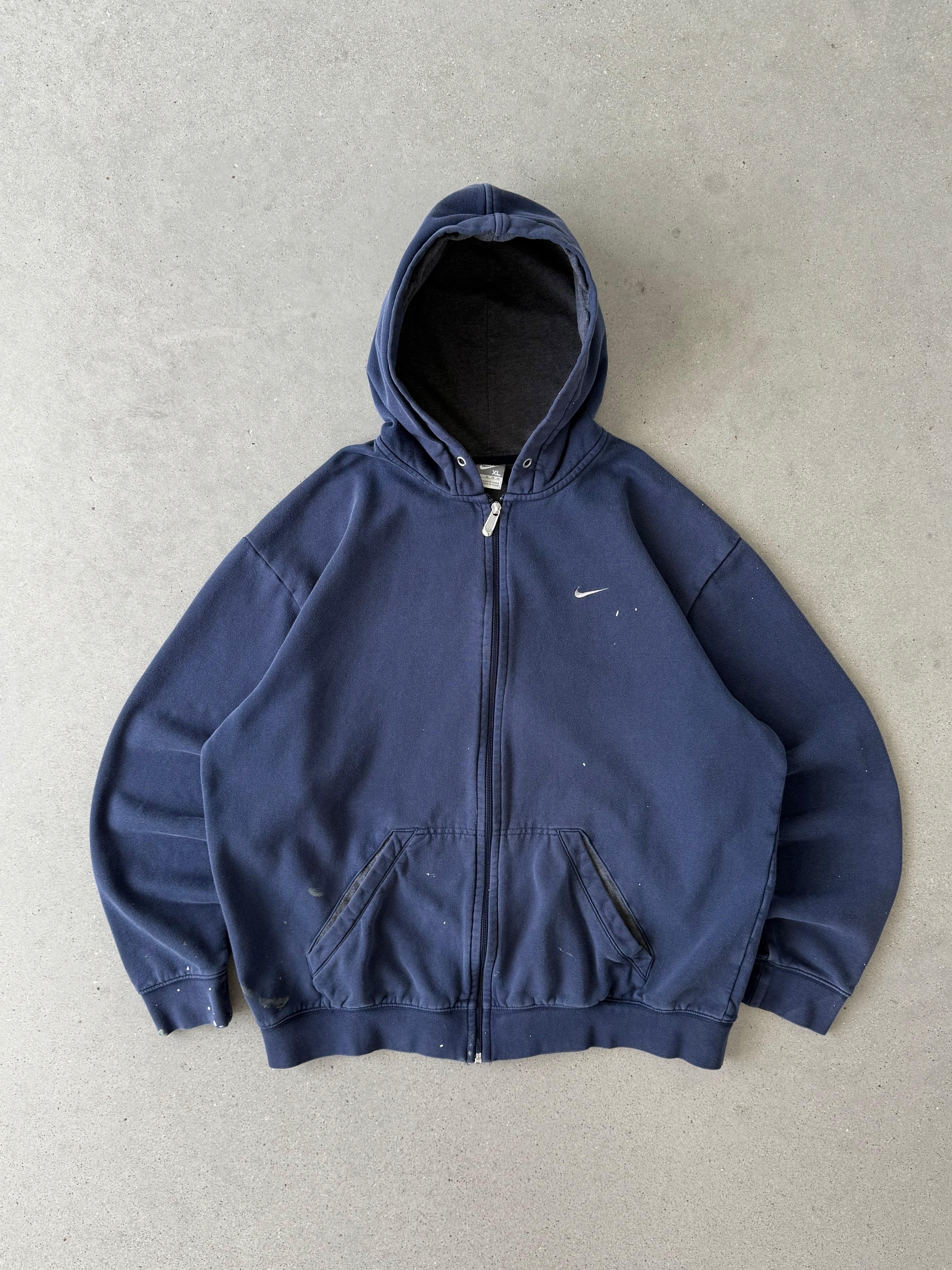 Vintage Nike Mini Swoosh Navy Zip-up Hoodie - XL