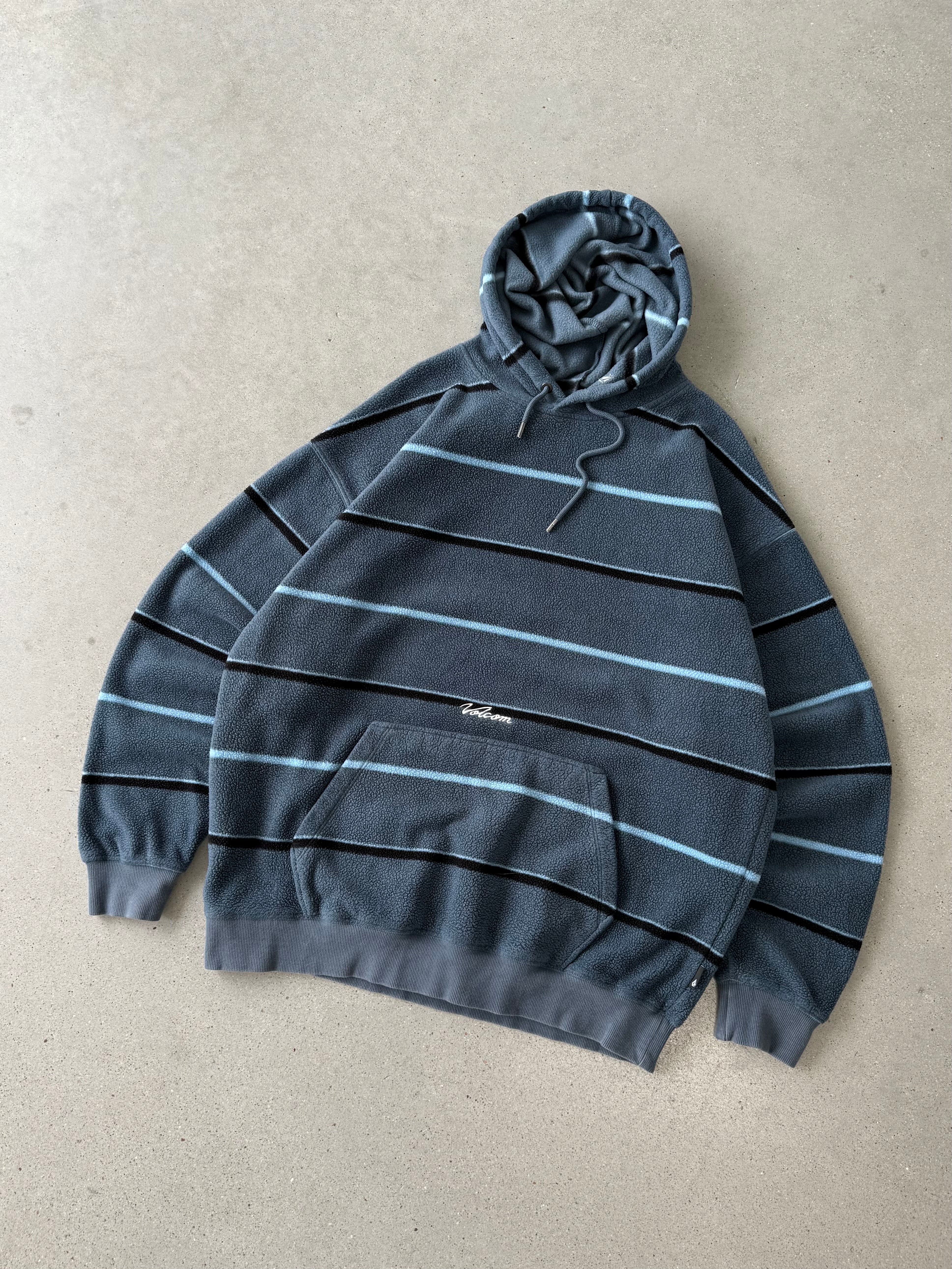 Vintage Volcom Striped Fleece Hoodie - L