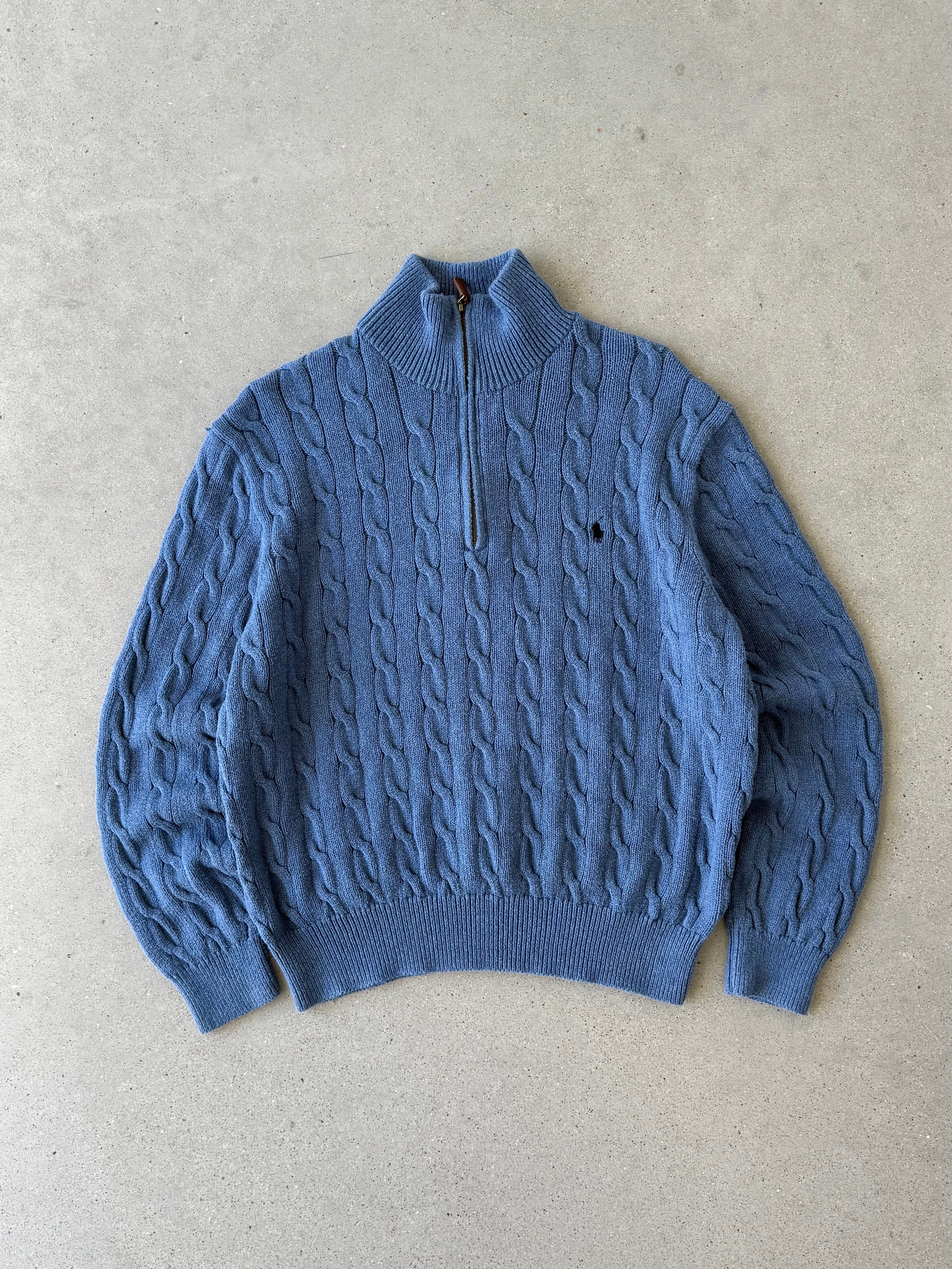 Vintage Polo Ralph Lauren Blue Knitted Quarter-zip - L