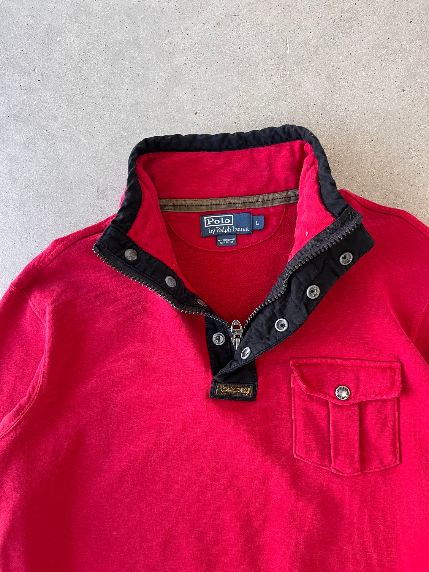 Vintage Polo Ralph Lauren Red Quarter Button - L