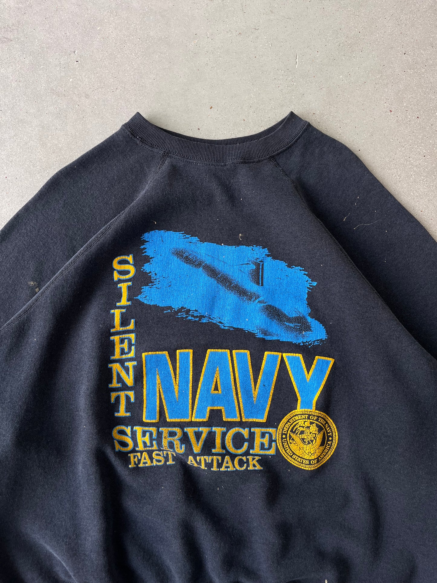 Vintage 80s 'Silent Service' Navy Sweatshirt - XL