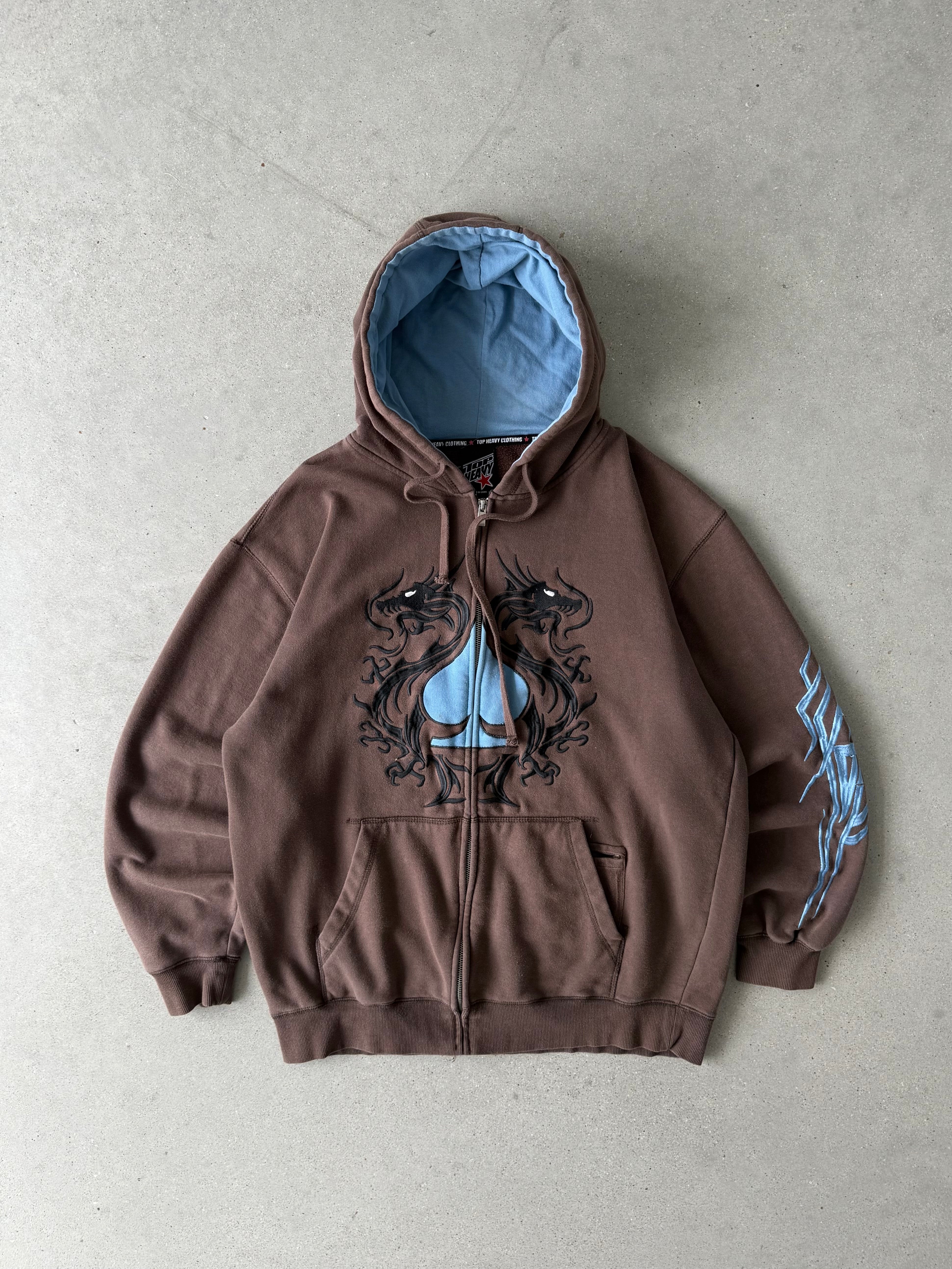 Vintage Y2K Top Heavy Blue Spade Zip-up Hoodie - L