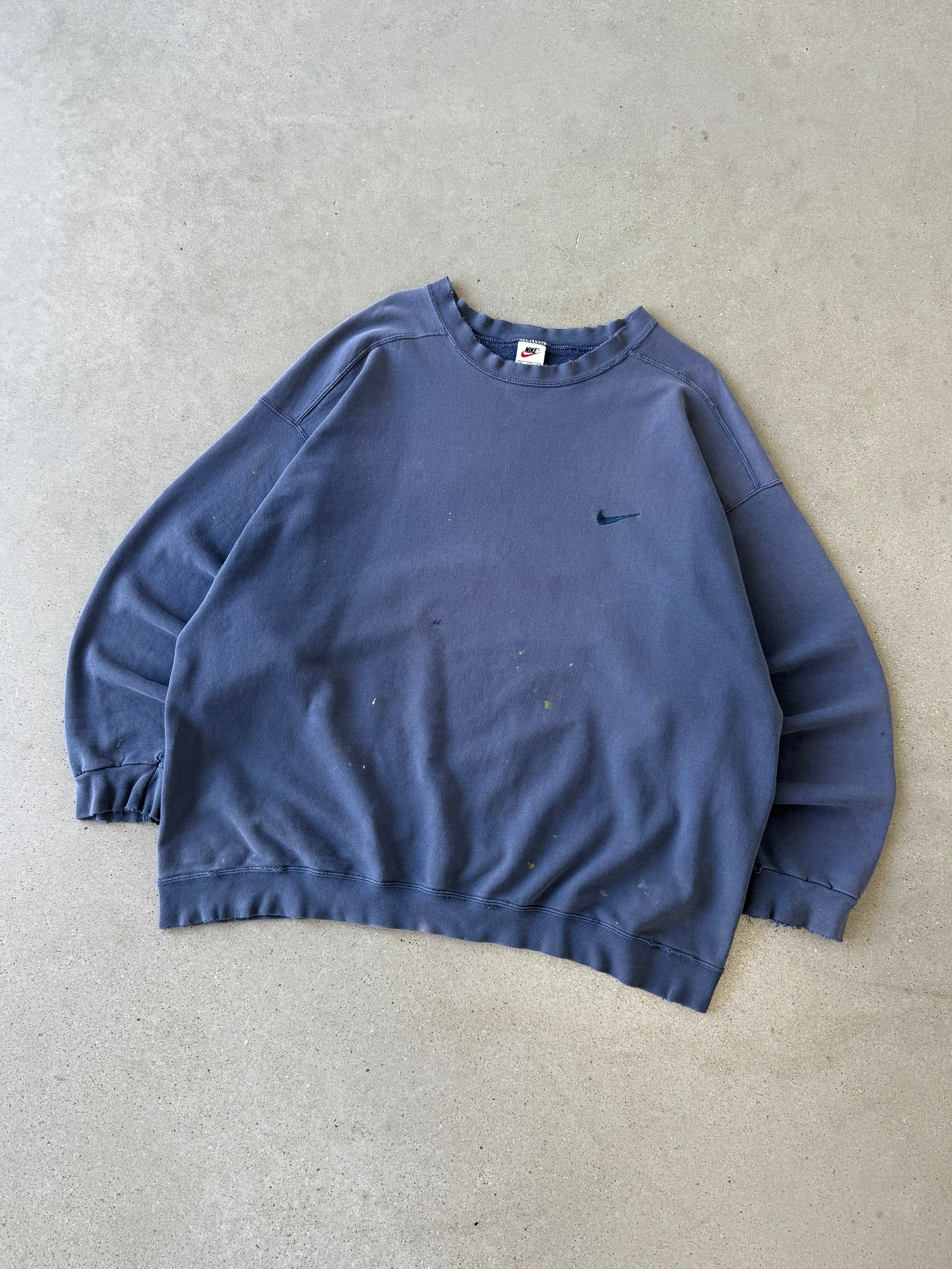 Vintage 1990s Nike Distressed Navy Tonal Crewneck - XXL