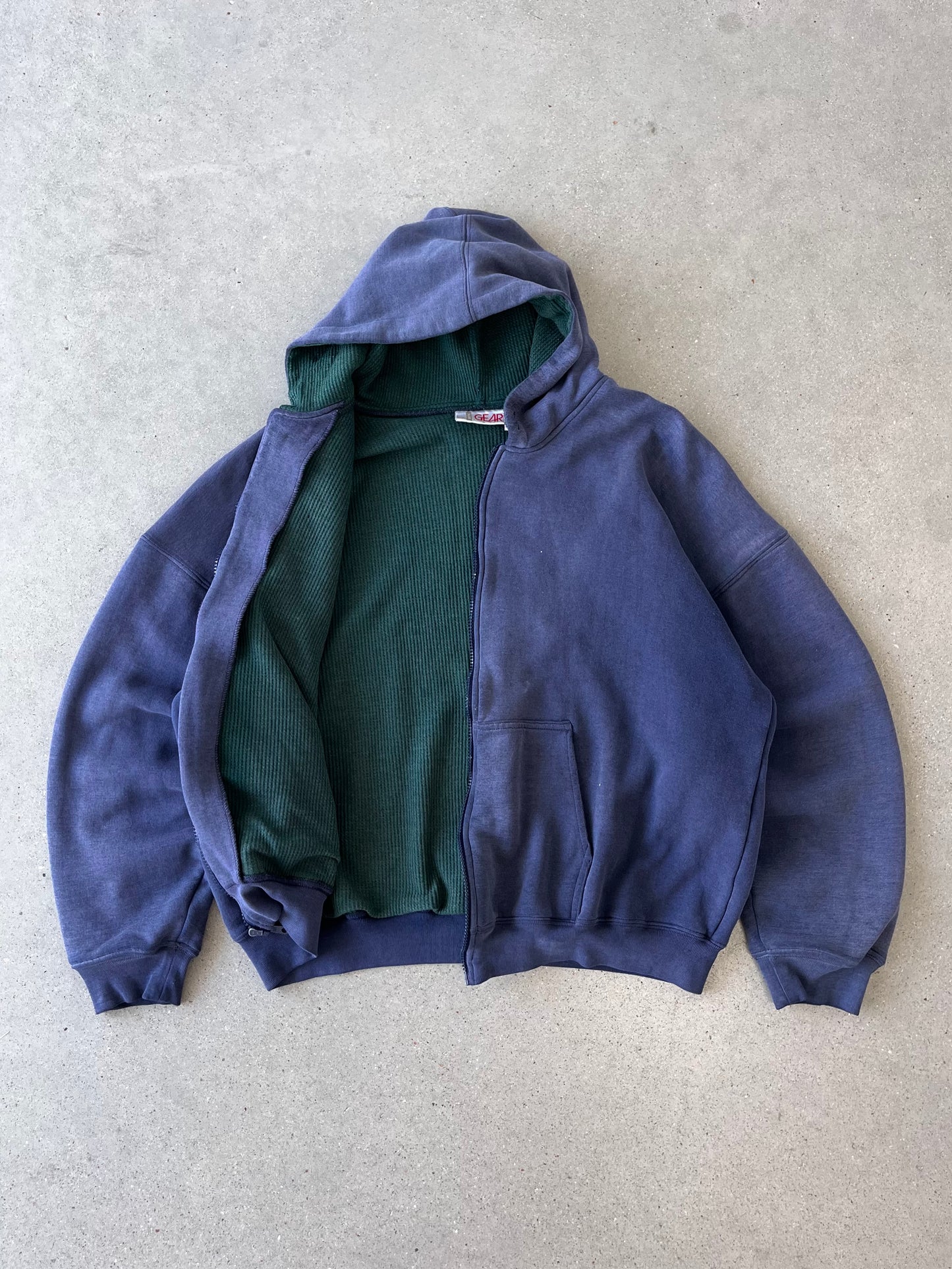 Vintage 90s Navy Waffle-lined Zip-up Hoodie - XL