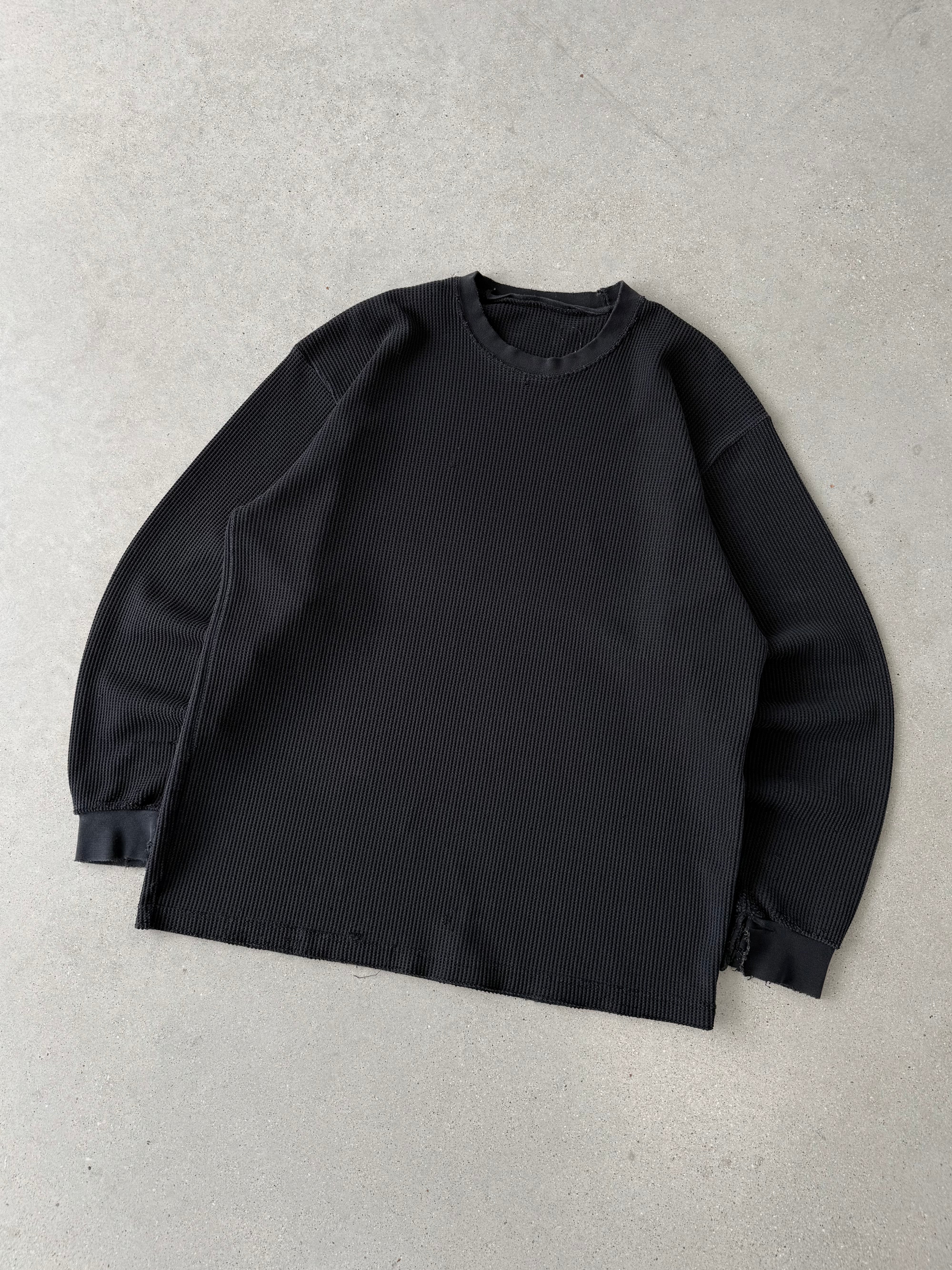 Vintage Distressed Black Thermal Long Sleeve - XL