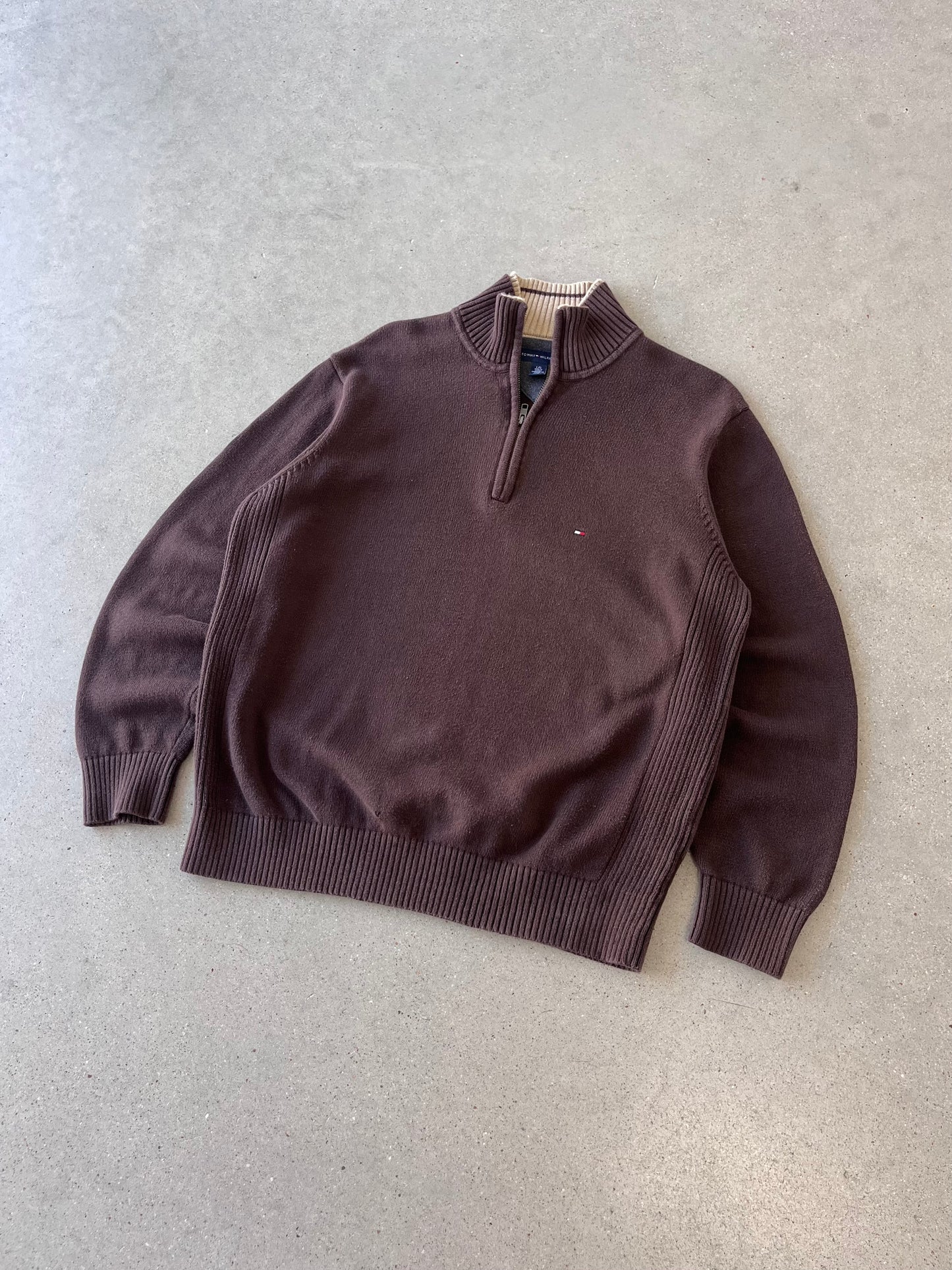 Vintage Tommy Hilfiger Brown Knitted Quarter Zip - L