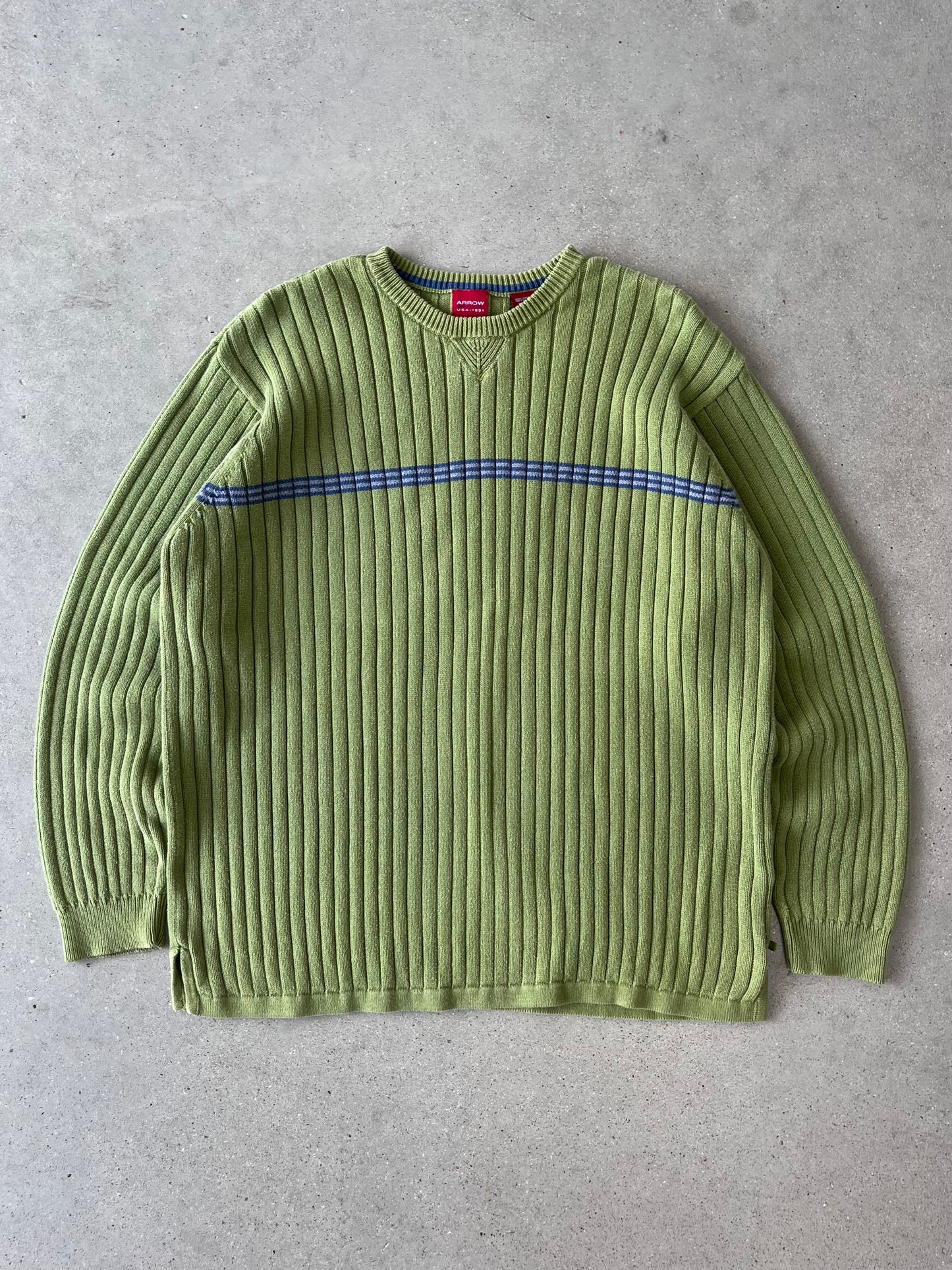 Vintage Arrow Green Striped Knitted Sweater - L