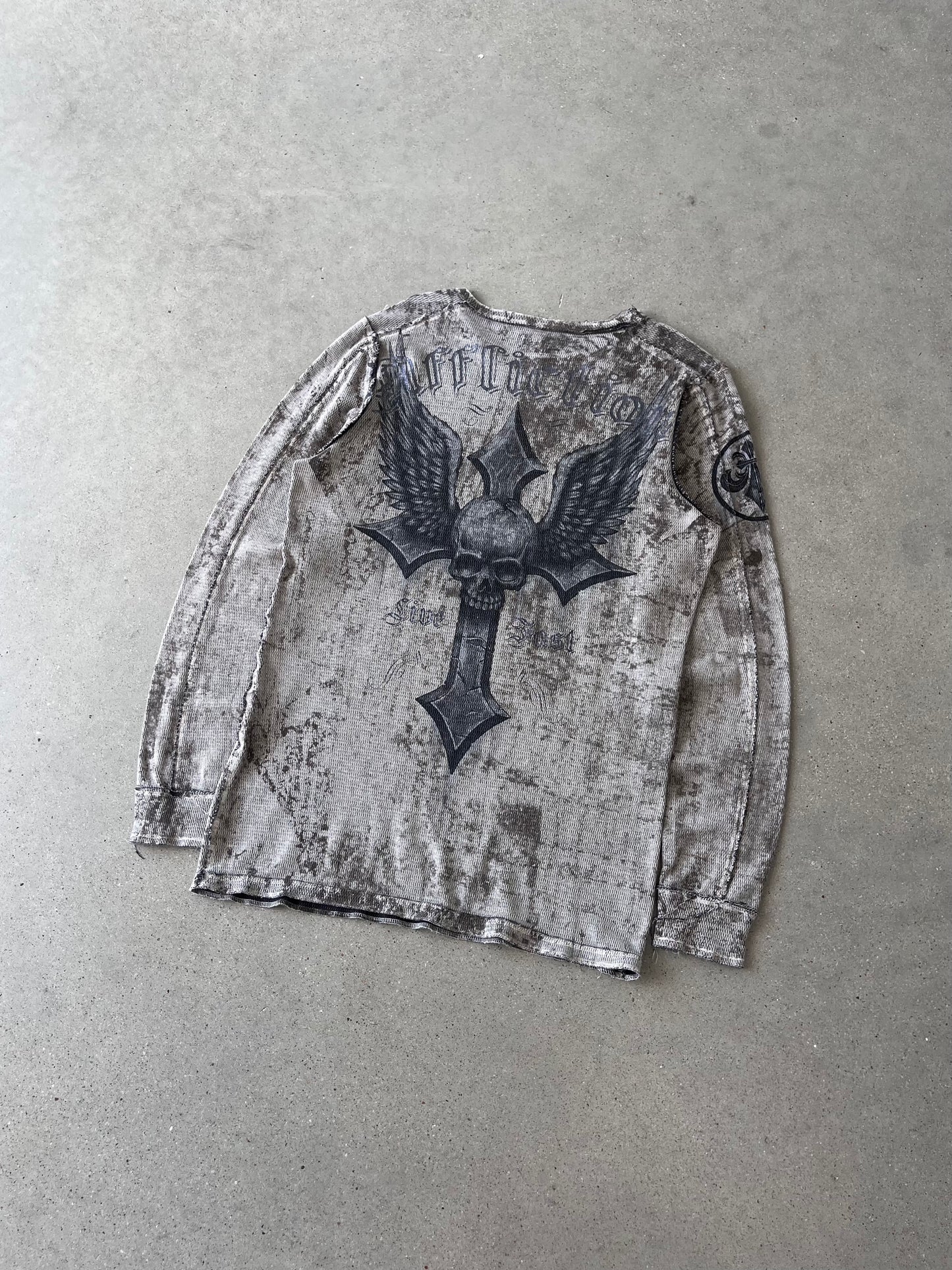 Vintage Y2K Affliction Cremè/Black Reversible Thermal - L