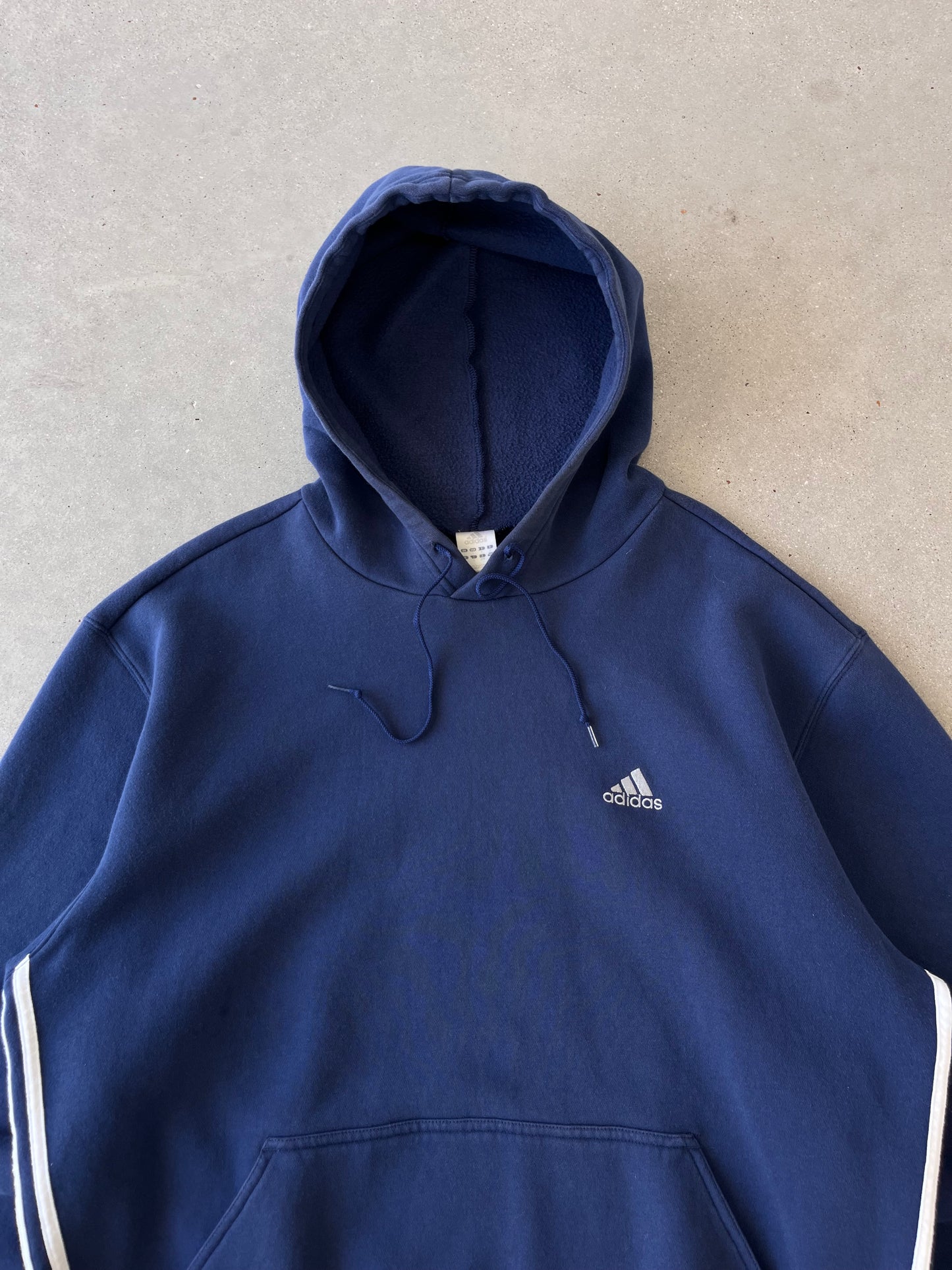 Vintage Adidas Navy Striped Hoodie - L