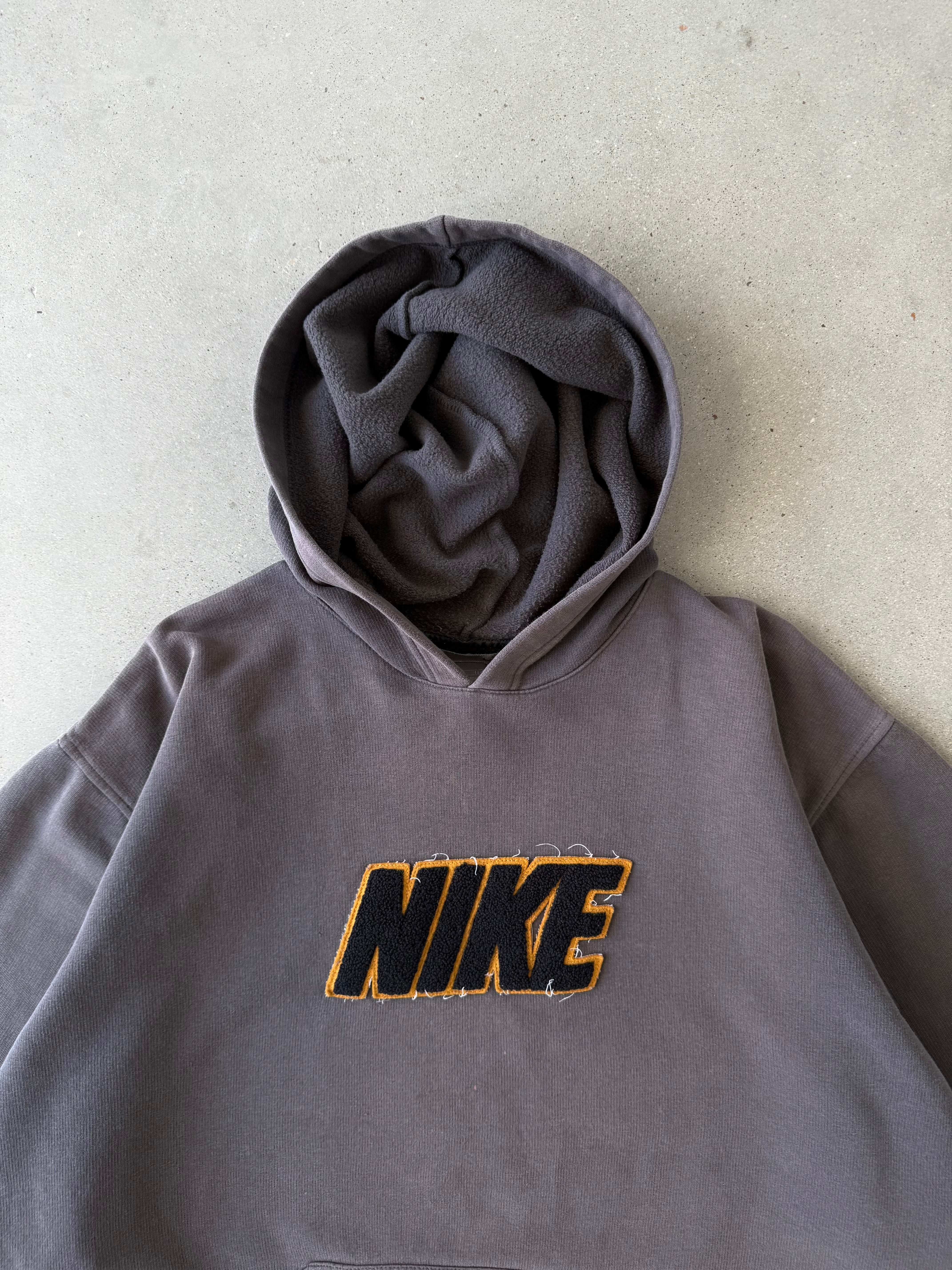 Vintage 2000s Nike Spell-out Charcoal/Yellow Hoodie - XL