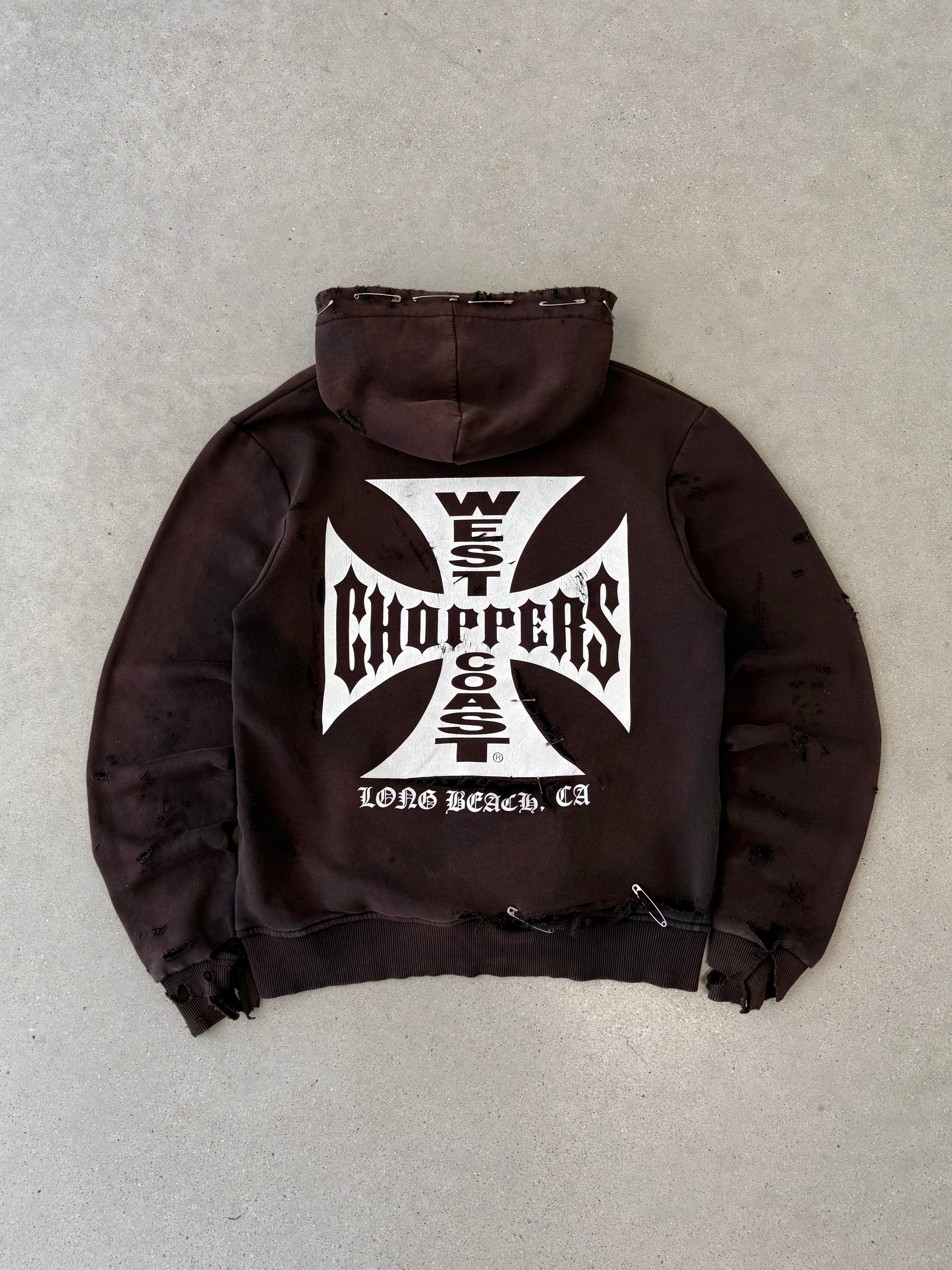 Vintage Distressed Brown West Coast Choppers Hoodie - L