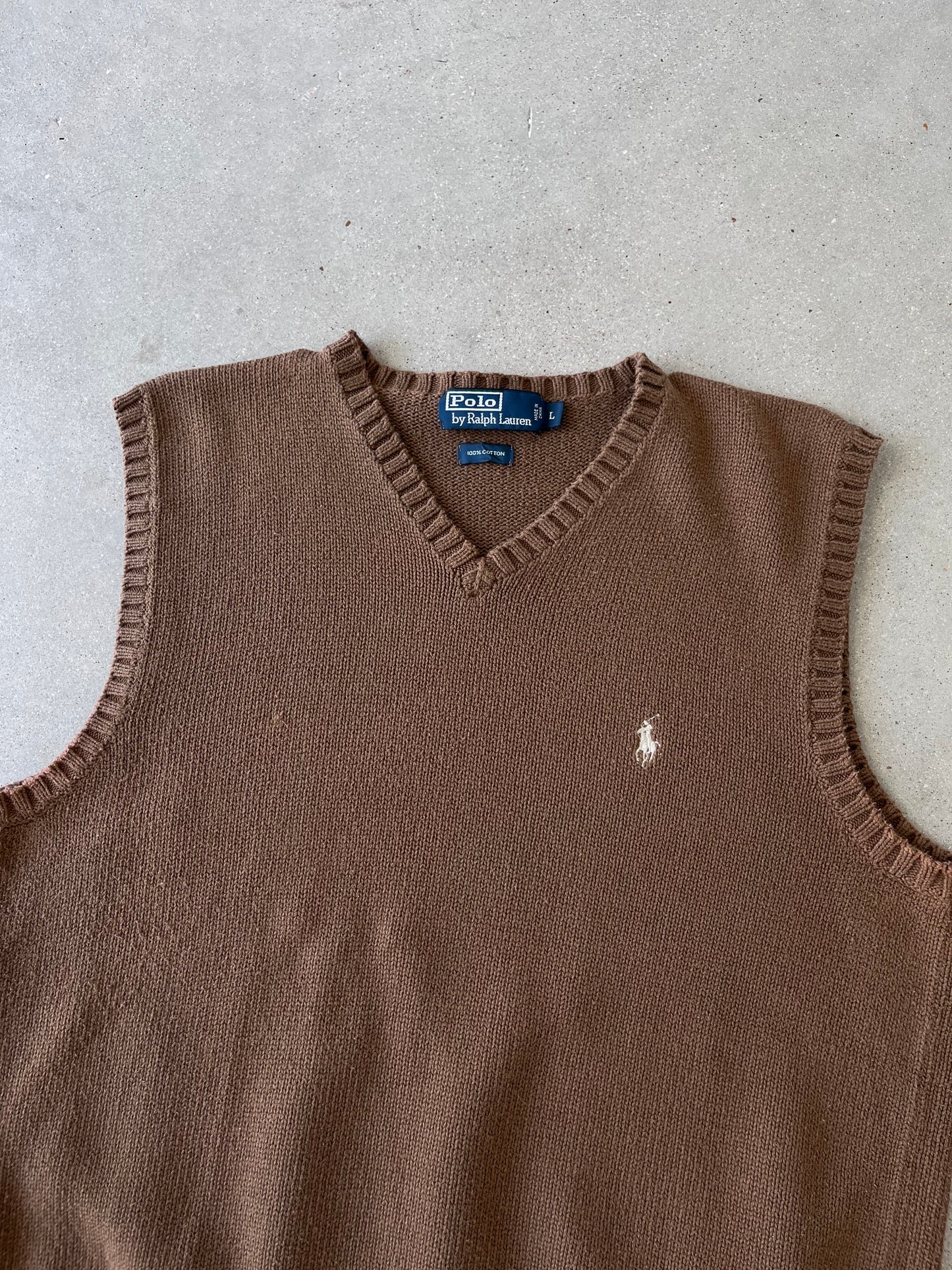 Vintage Brown Polo Ralph Lauren Knitted Vest - L