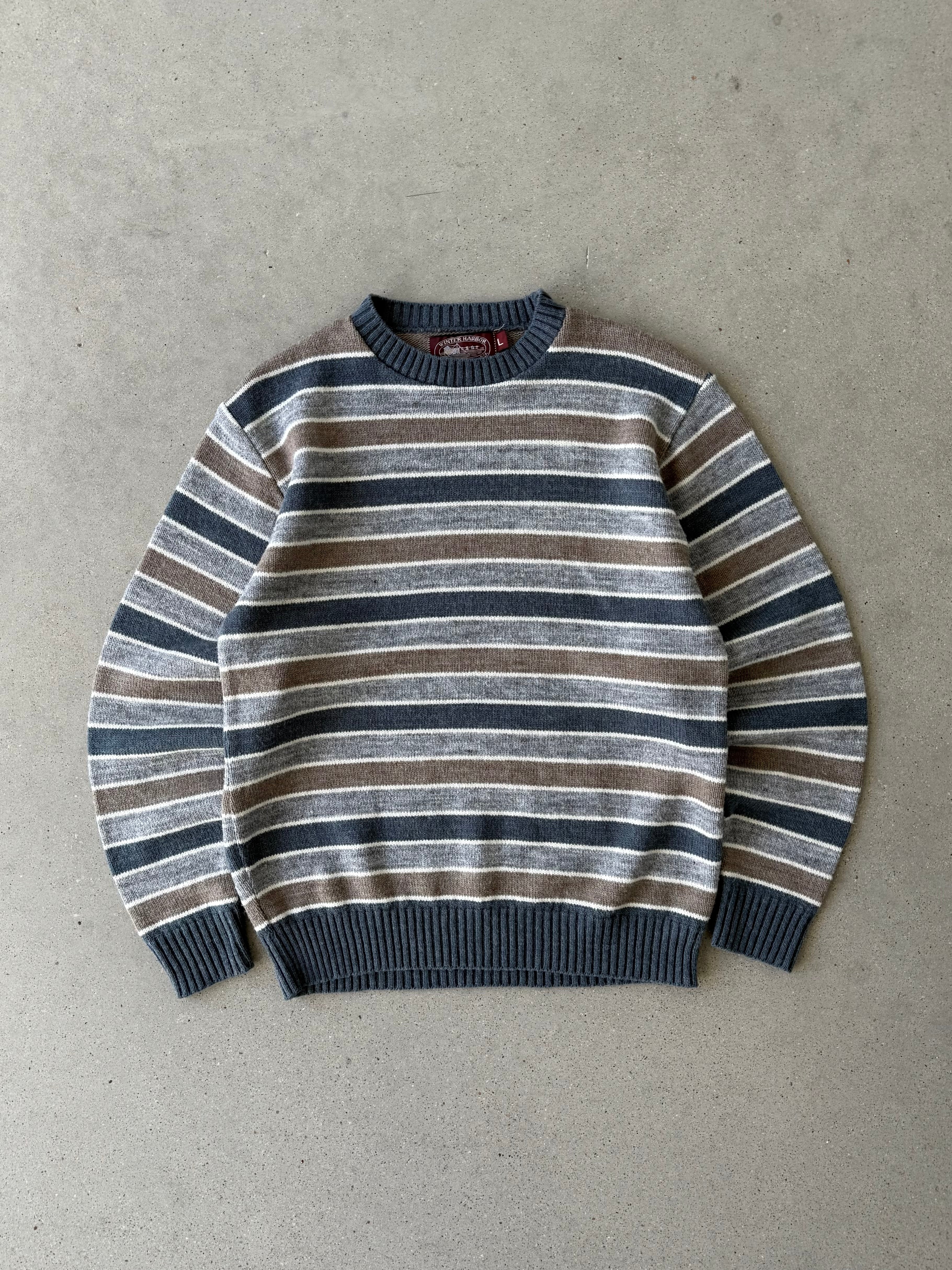 Vintage Winter Harbor Stripped Sweater - L