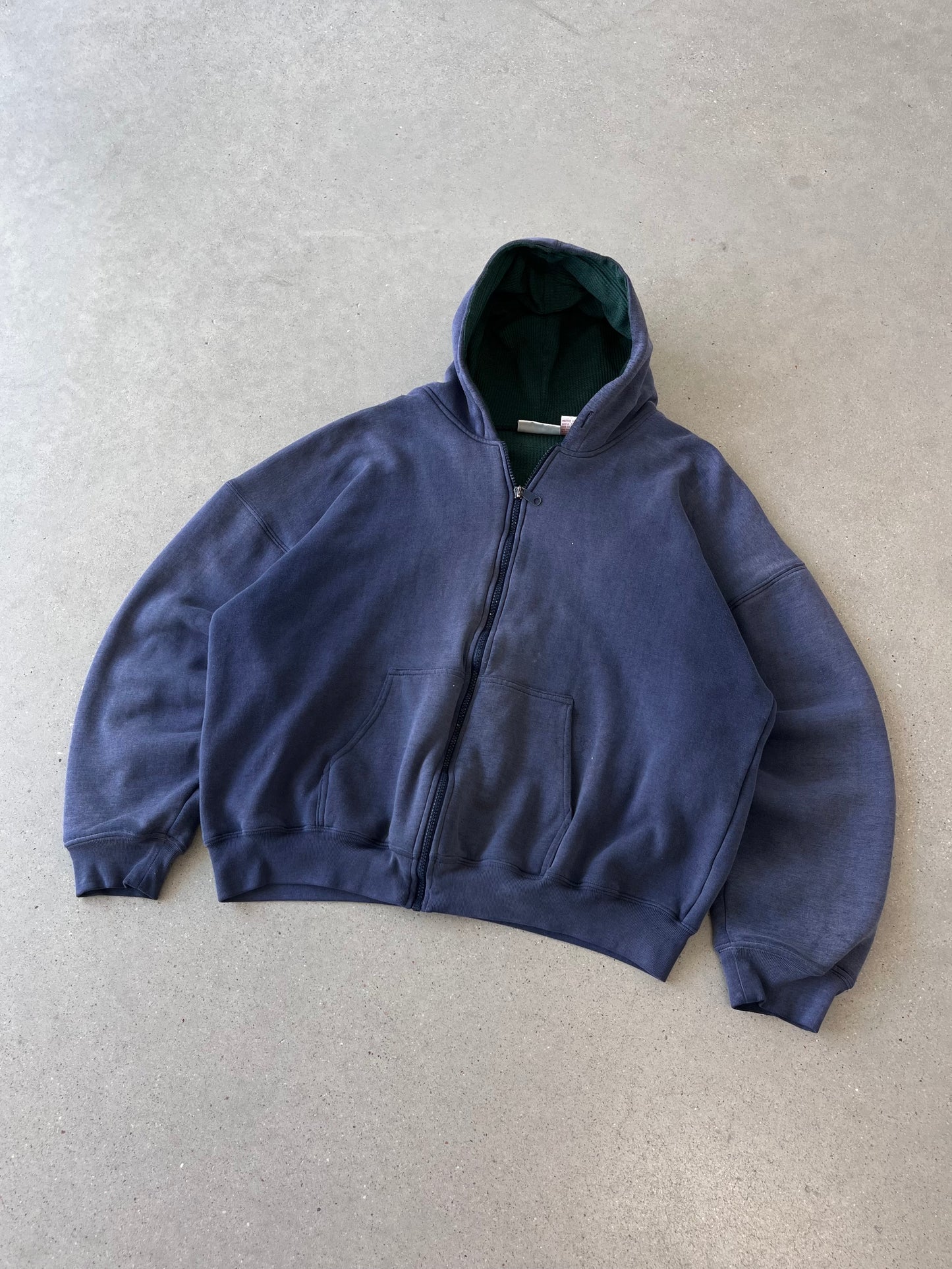 Vintage 90s Navy Waffle-lined Zip-up Hoodie - XL