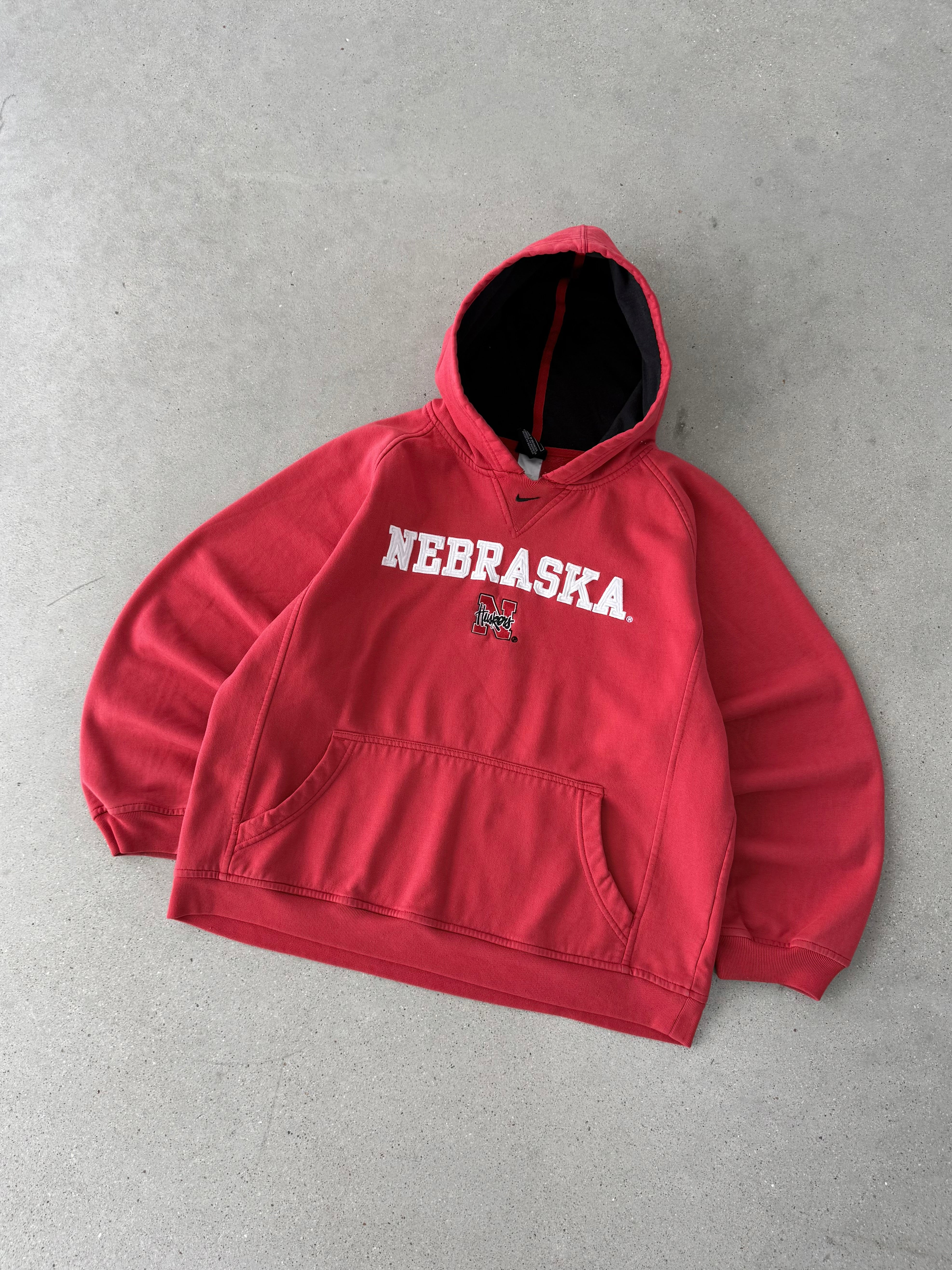 Vintage Nike TEAM Nebraska Center Swoosh Hoodie - Youth L