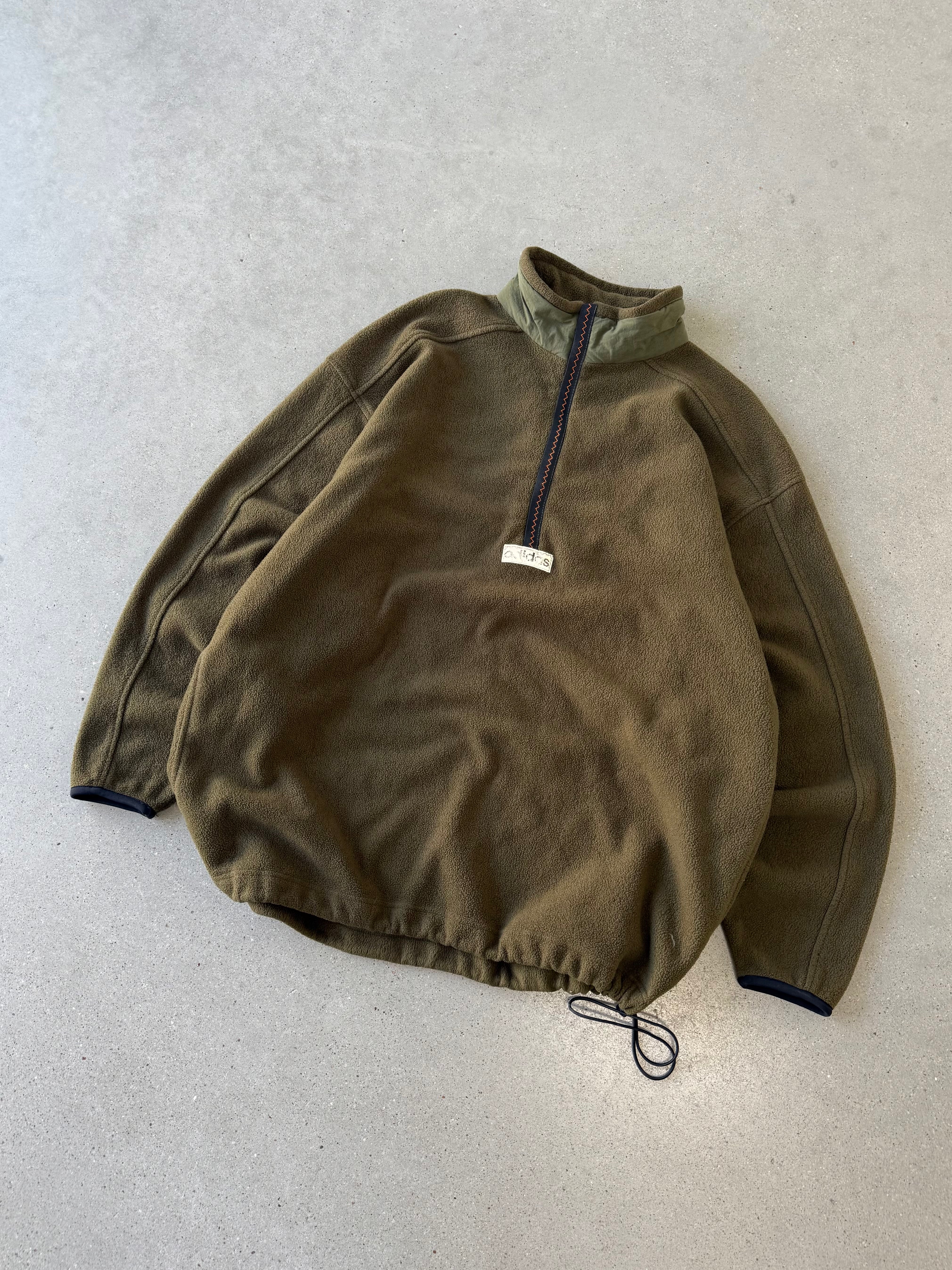 Vintage Adidas Olive Quarter-zip Fleece - L