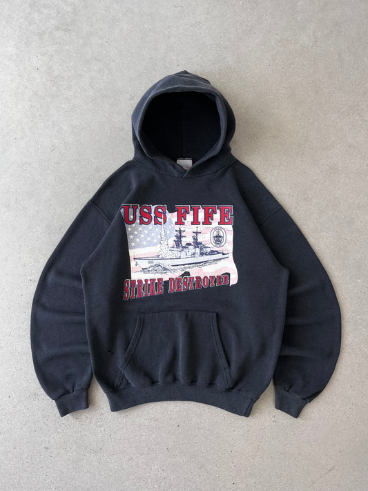 Vintage USS FIFE Strike Destroyer Hoodie - M