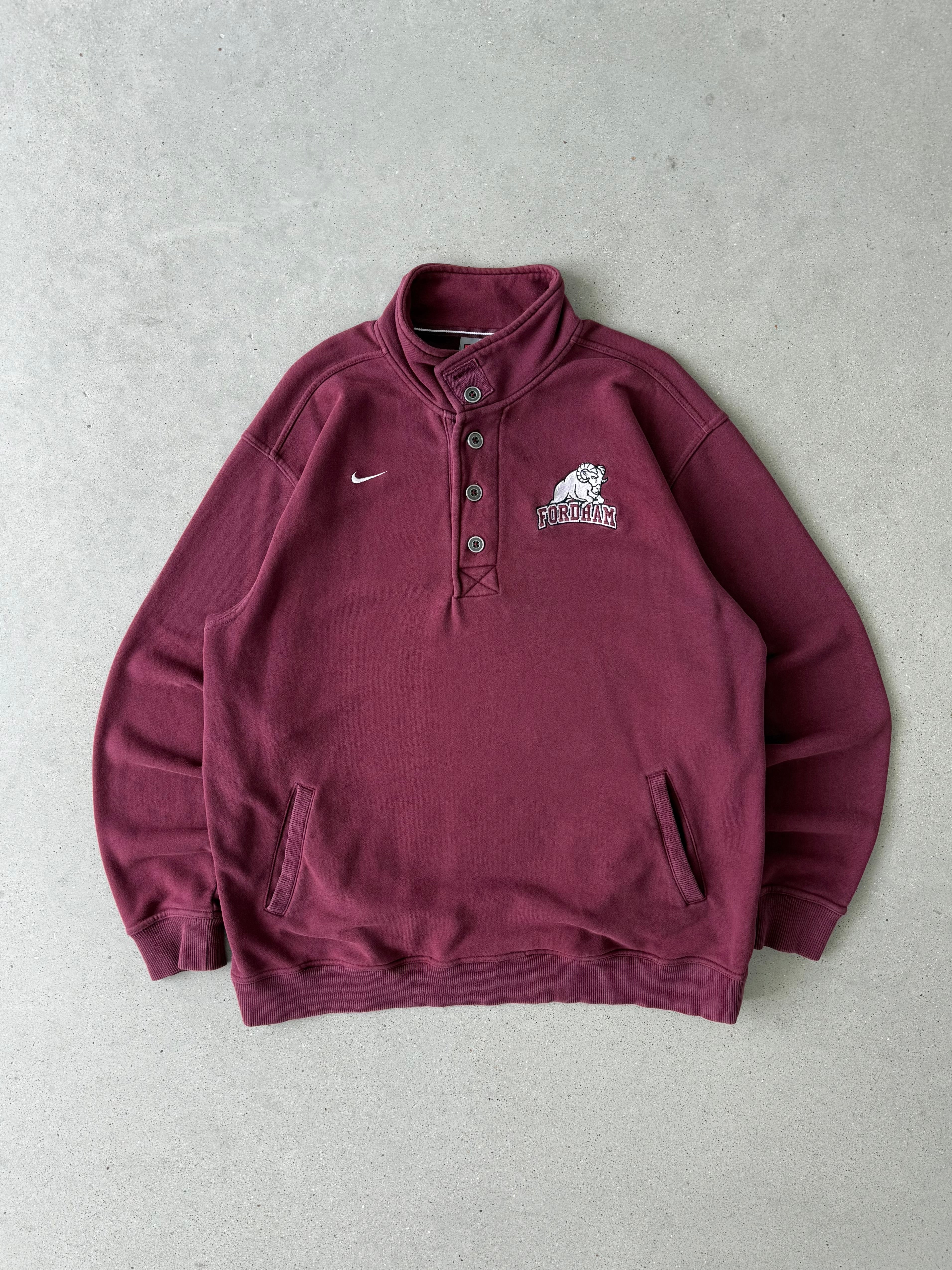 Vintage Nike Fordham University Quarter-Button Crewneck - XL