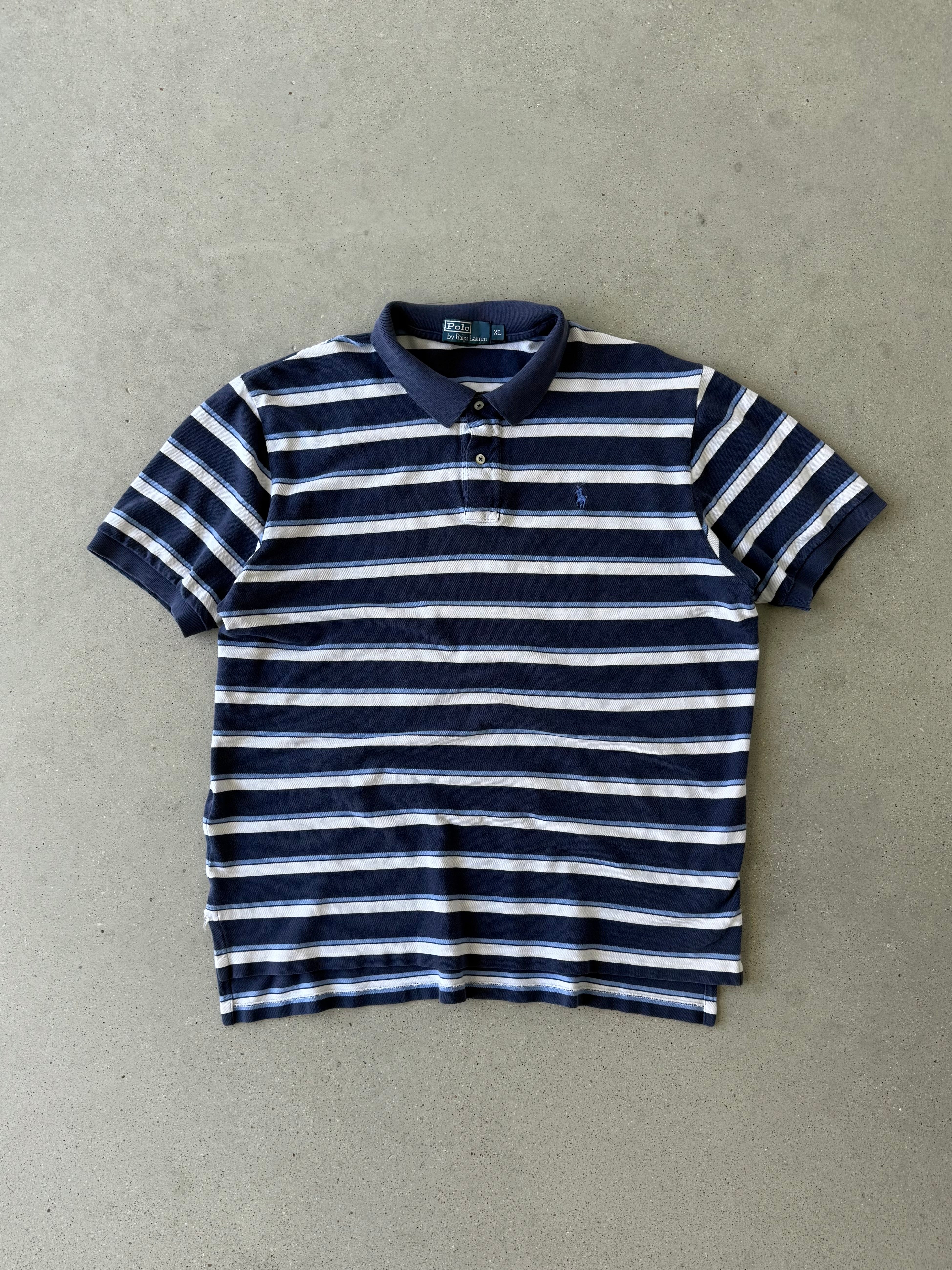 Vintage Polo Ralph Lauren Navy/Three Striped Striped Polo - XL